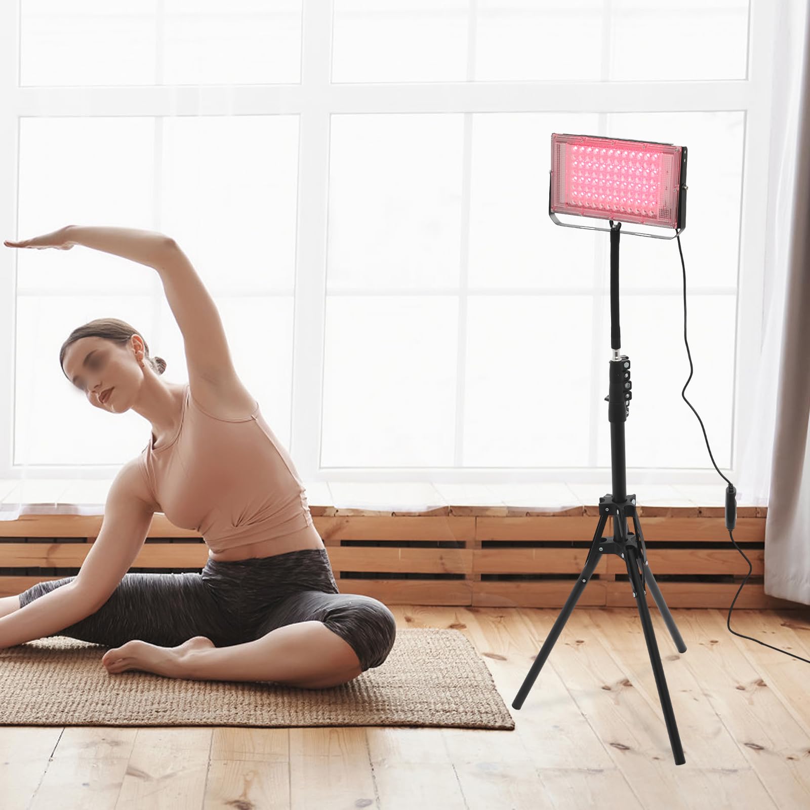 Lámpara de luz roja de 33 W, lámpara de calor con trípode, antifaz y adaptador, lámpara terapéutica giratoria 360°, 5 niveles de brillo