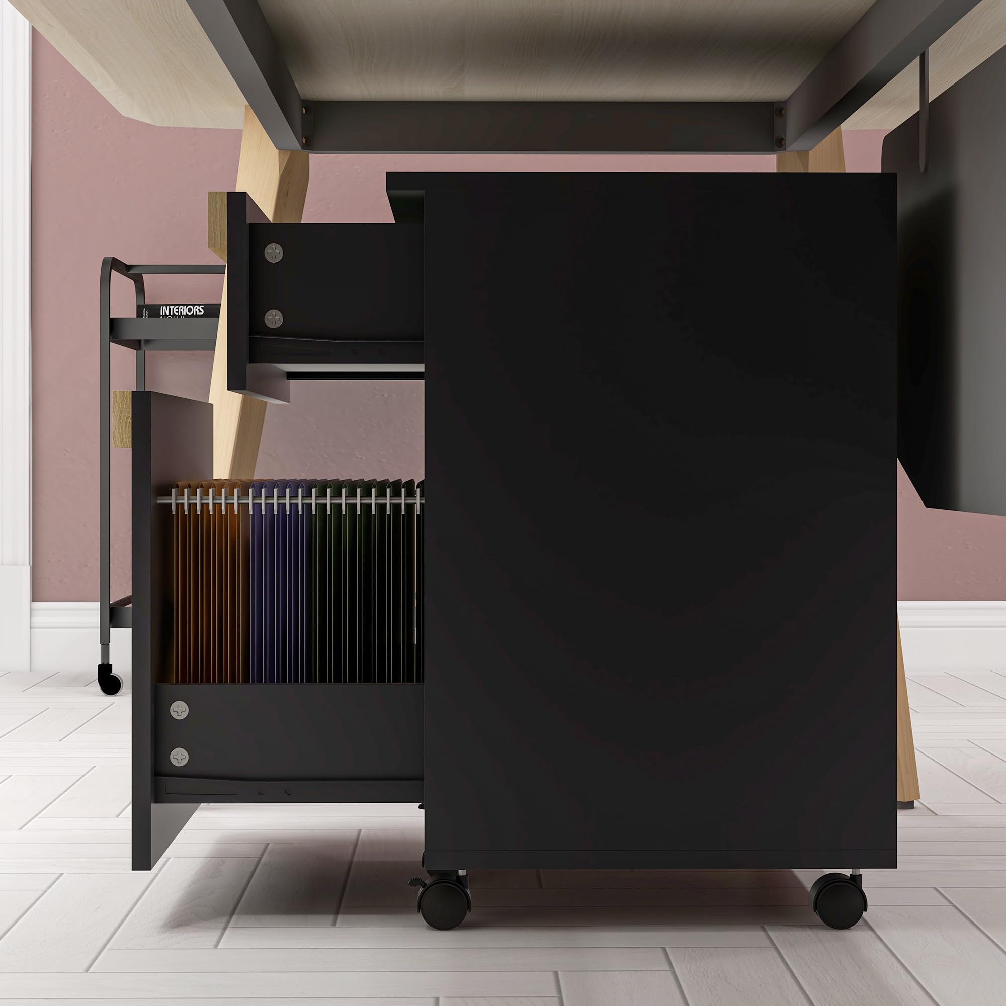 Vinsetto Ufficio piedistallo su ruote mobile con 2 cassetti estraibili classificatore 48 x 40 x 59,5 cm nero