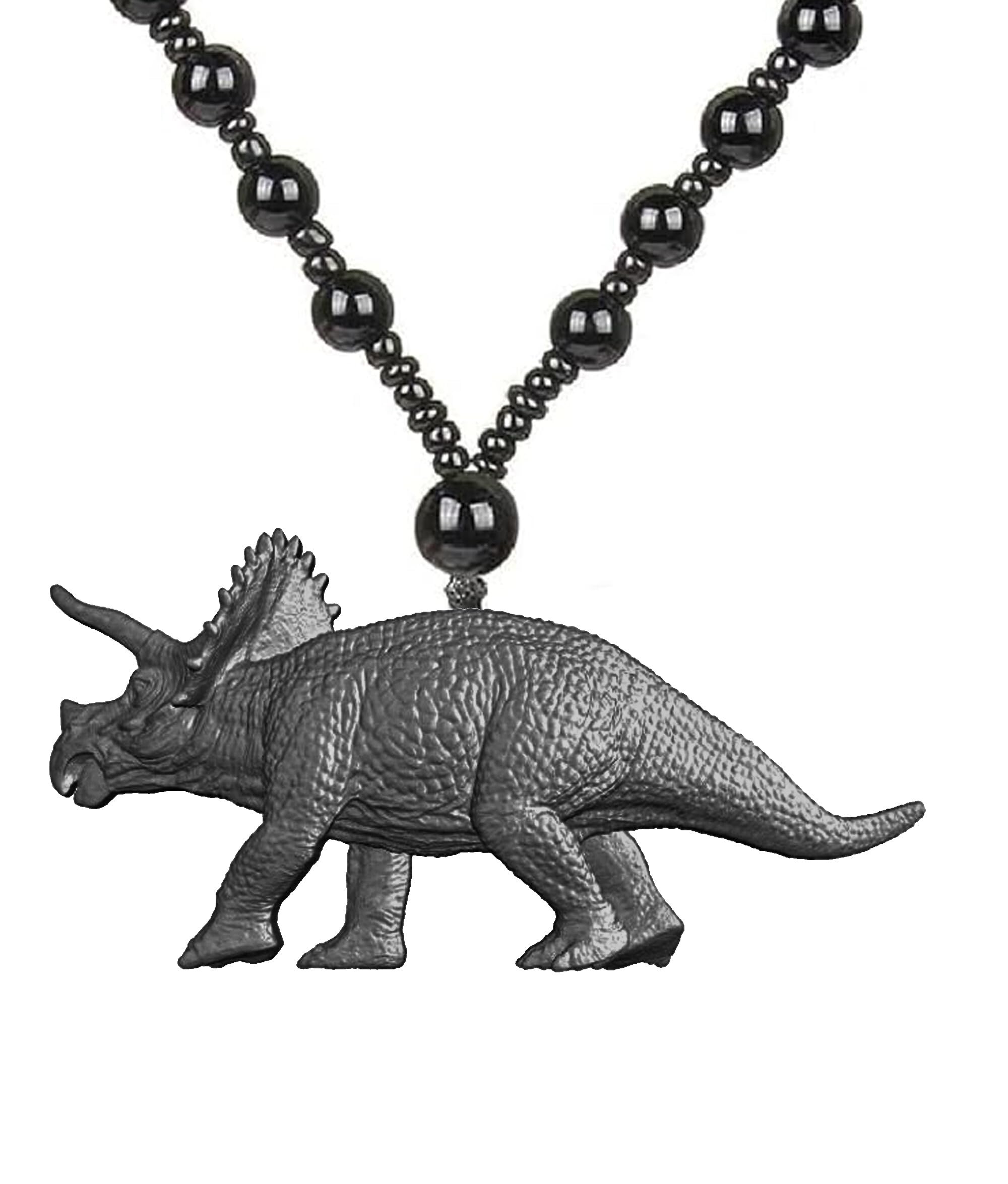Triceratops Necklace for Kids Teens Dinosaur Black Beaded Chain Handmade Jewelry Gift for Jurassic Lovers Birthday Parties School Events Adventure Themes Stylish Dino Pendant-image-28