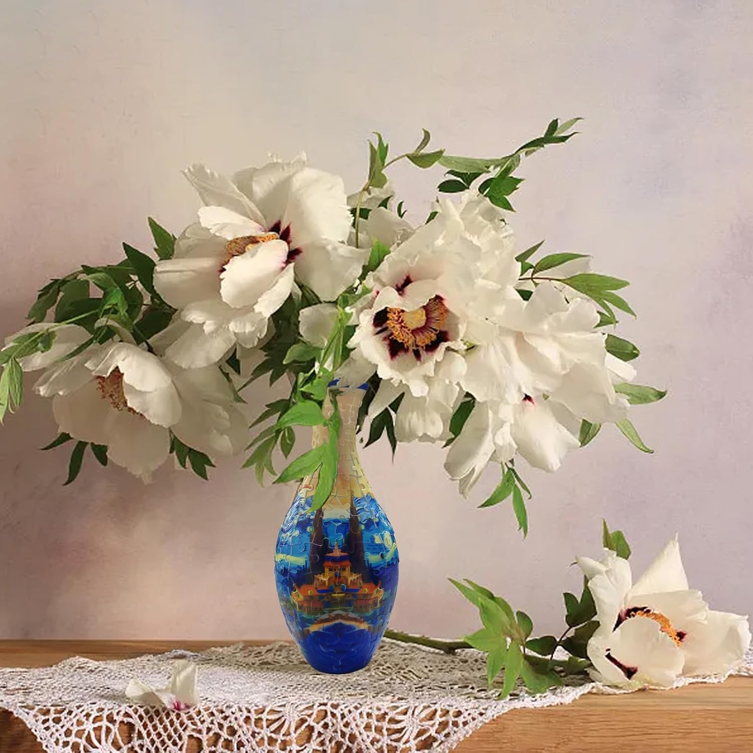 3D Puzzle Vase,Puzzle Flower Vase Crafted from 160 Curved Plastic Puzzle Pieces,3D DIY,Flower Arrangements and Home Decoration (Castle)