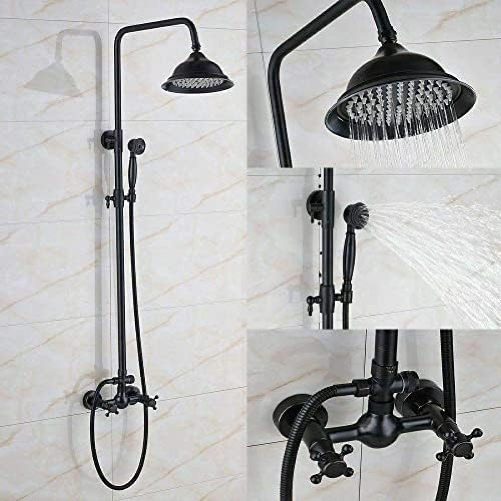 VASDEV Set di rubinetti per Doccia a Pioggia da Bagno in Bronzo con Superficie oleosa e Rubinetto Miscelatore per Acqua Calda e Fredda con Getto a Mano