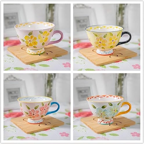 Miniatura 3 de Trendy Tandi Tazas y tazas de desayuno de avena con leche de gran capacidad, lindas tazas de té grandes de cerámica pintadas a mano, color artístico