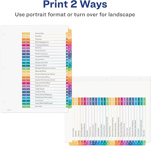 Miniatura 3 de Avery 11085 - Separadores multicolores para tabla de contenido, 26 unidades, letras