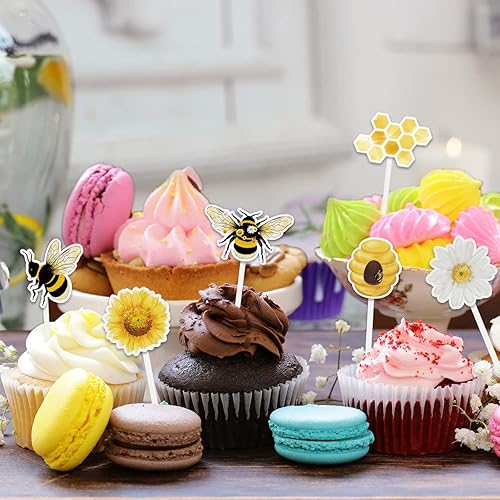 Miniatura 7 de Decoración para cupcakes de fiesta de abejas, 36 piezas, decoración de fiesta de abejorros para niños y niñas, cumpleaños, baby shower, suministros