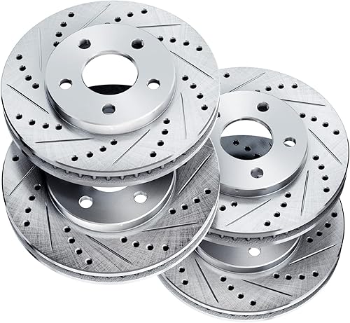 Para 2013-2020 Nissan Altima PowerSport Delantero Trasero Plata Zinc Cruz Perforado Rotores de Freno Ranurados