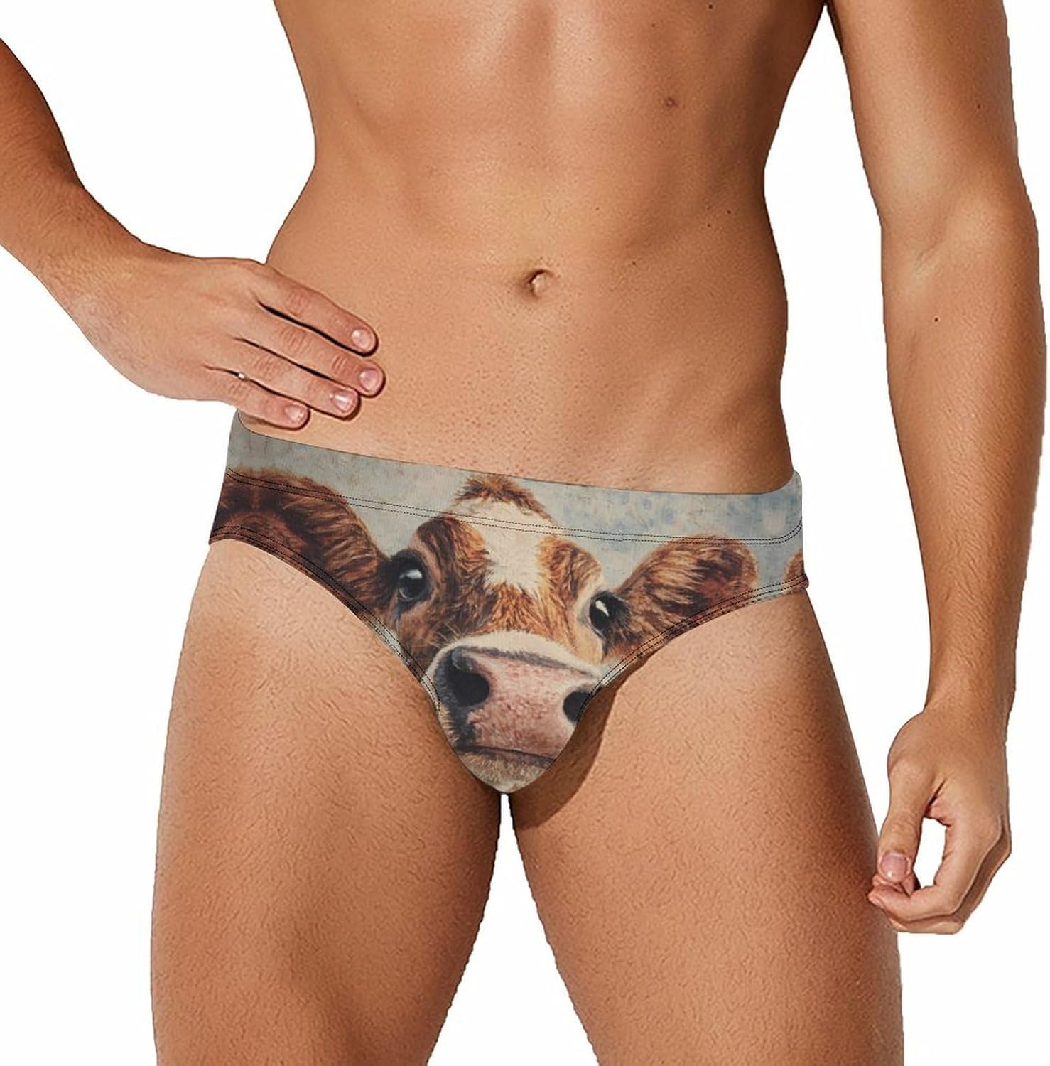 Jersey Cow Big Nose Men's Swimwear Bikini Swimming Briefs Stretchy Swimsuits Board Surf Shorts Trunks