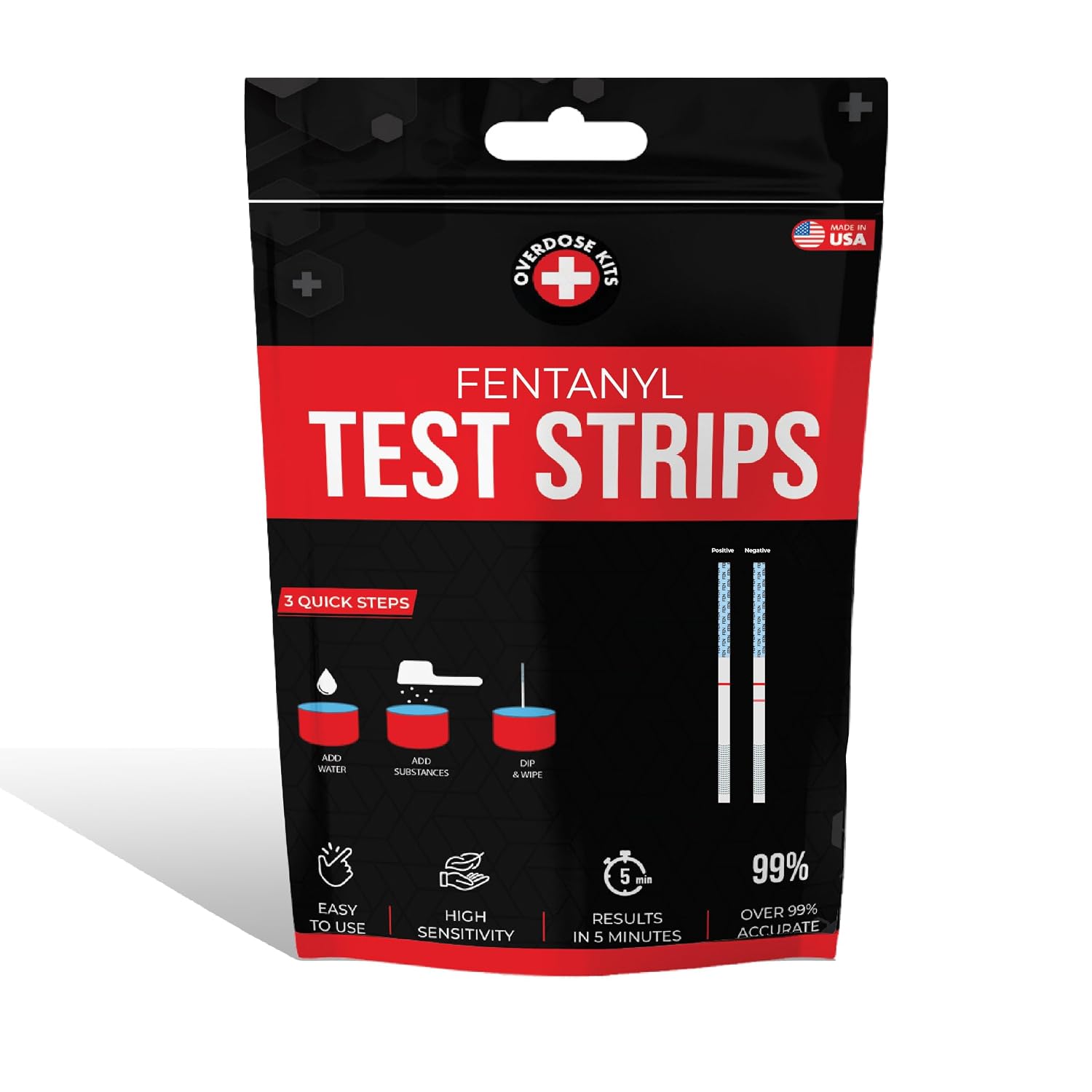 Fentanyl Test Strip Kit - Includes 10 Fentanyl Test Strips, Mixing Container, 10mg Spoon and Instructions - 10 Pack