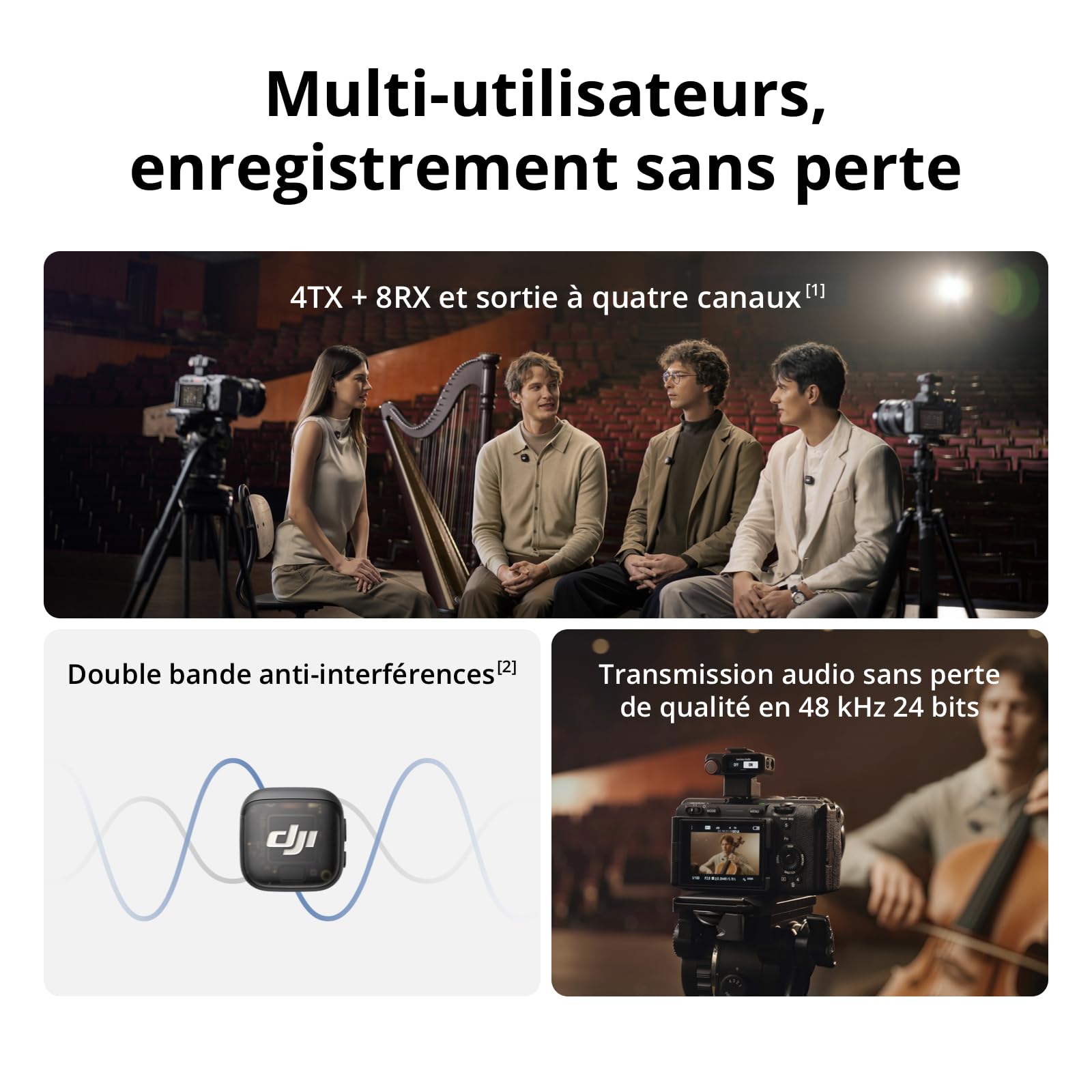 DJI Mic 3 (2 TX + 1 RX + Boîtier de Recharge), Microphone sans Fil pour iPhone/caméra/Android, ultraléger, contrôle de Gain adaptatif pour Un Volume équilibré, 28 h d’Utilisation, Vlog
