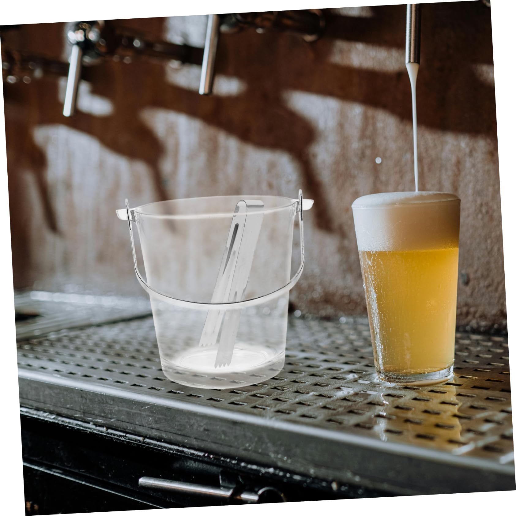 Secchiello per Ghiaccio 900ml in Vetro e Acciaio Inox con Manico