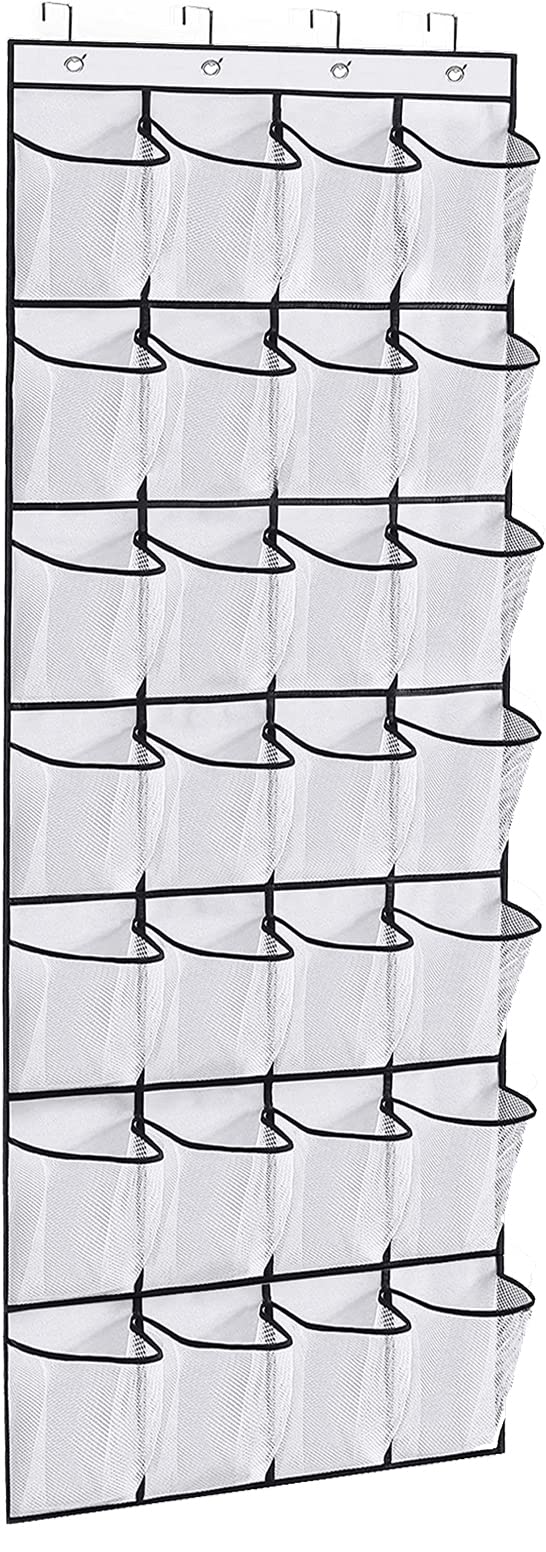 MISSLOMISSLO 28 Large Pockets Over Door Shoe Storage Organiser Wardrobe Shoe Rack Mesh Hanging Storage Shoe Hanger Holder Organizer, White