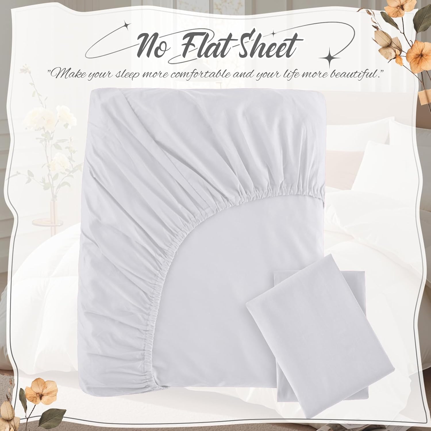 Homiest 3PCS Pure Cotton Fitted Sheet & Pillowcase Set, Queen Size, 400 Thread Count, Soft & Breathable, 15 Inch Deep Pocket, Luxury 5-Star Hotel Quality Cotton Sheets, White