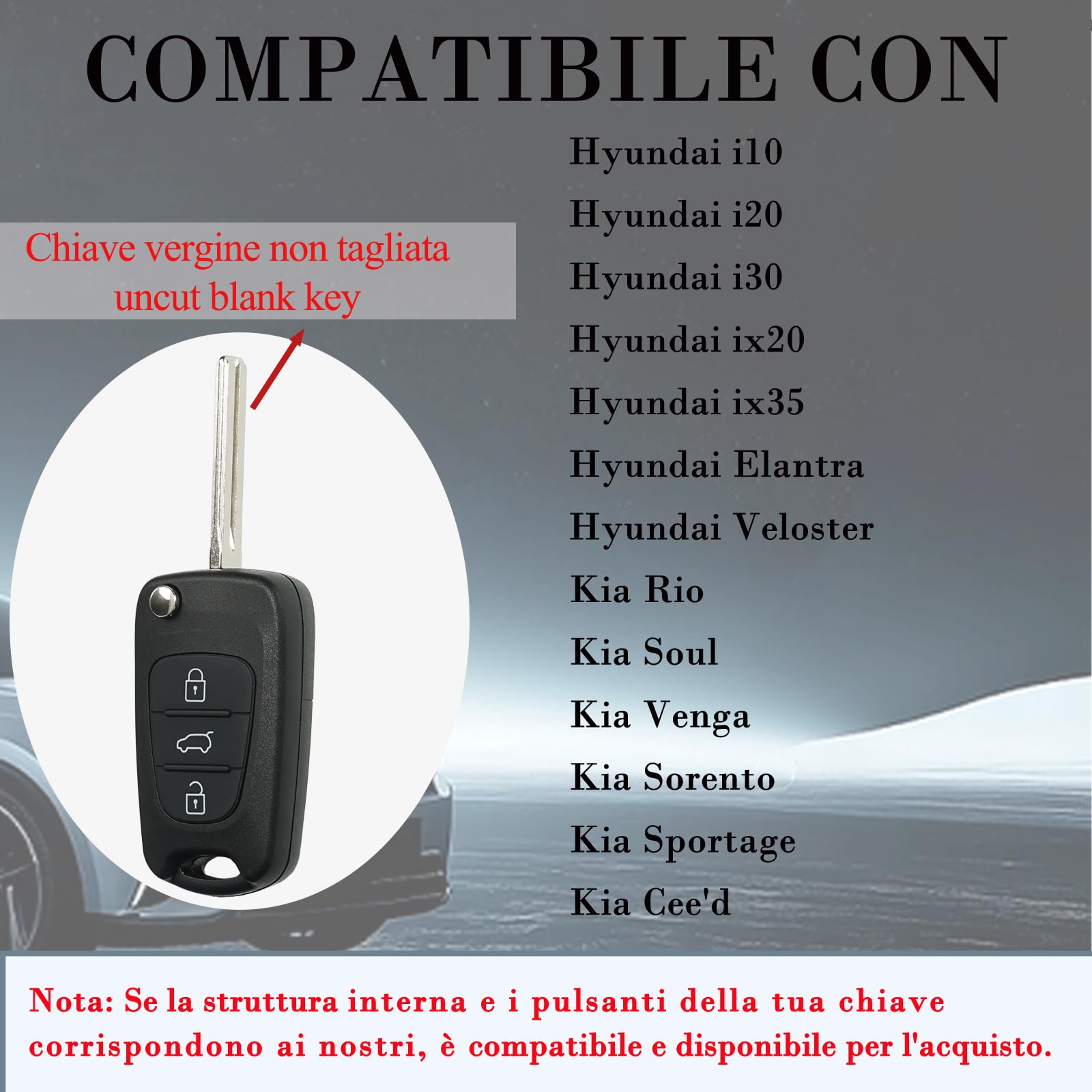 SUPALAND Guscio Chiave di Ricambio a 3 Tasti Per Telecomando Auto Compatibile con Hyundai i10 i20 i30 ix20 ix35 Kia Rio Ceed Sportage Venga Soul Sorento
