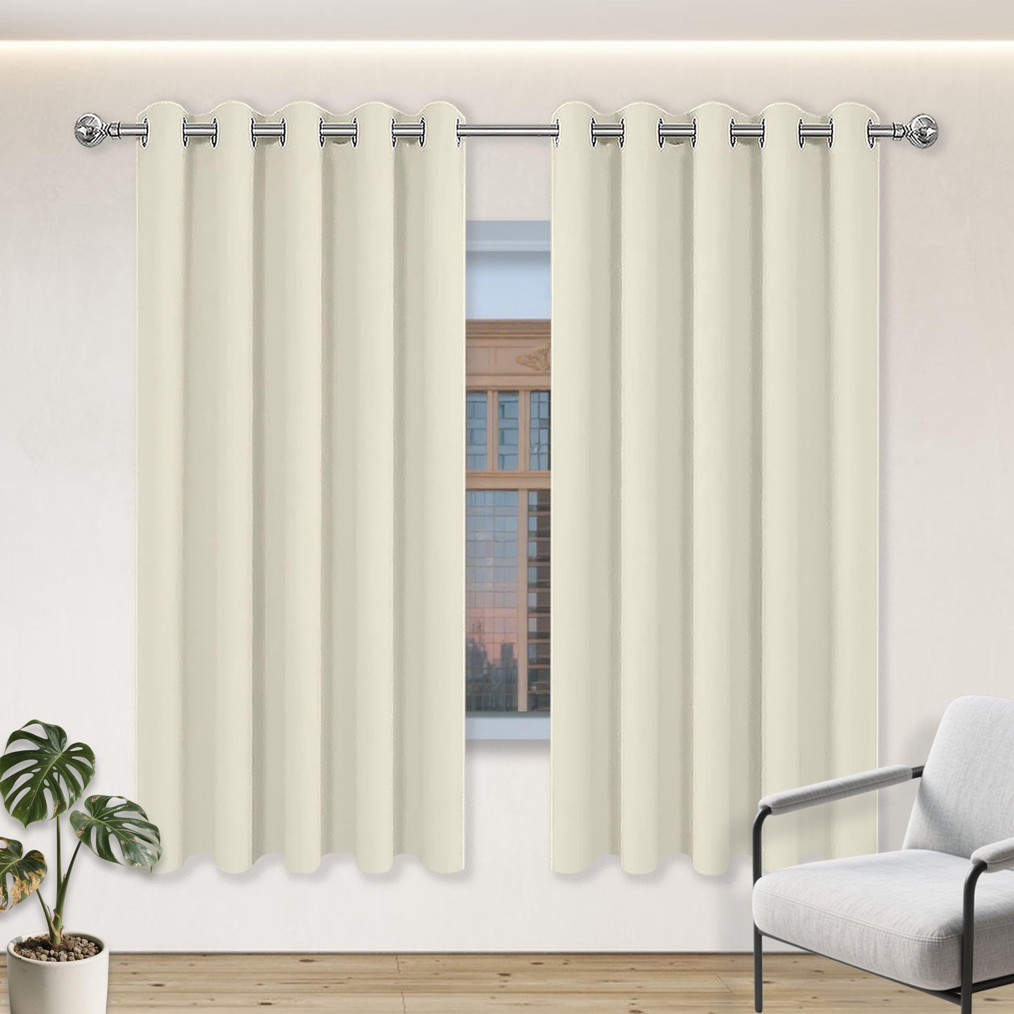 Rideau Occultant Thermiques 260 x 190 cm Isolation Thermiques, Tissu Doux et Infroissable Rideau Exterieur Impermeable Installation Facile pour Porte Fenetre Salon Chambre, Beige