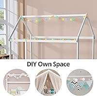 Vista 7 de LLS - Base de cama individual de suelo con valla, cama Montessori de madera, cama de casa para dormitorio de niños y niñas, blanca Blanco