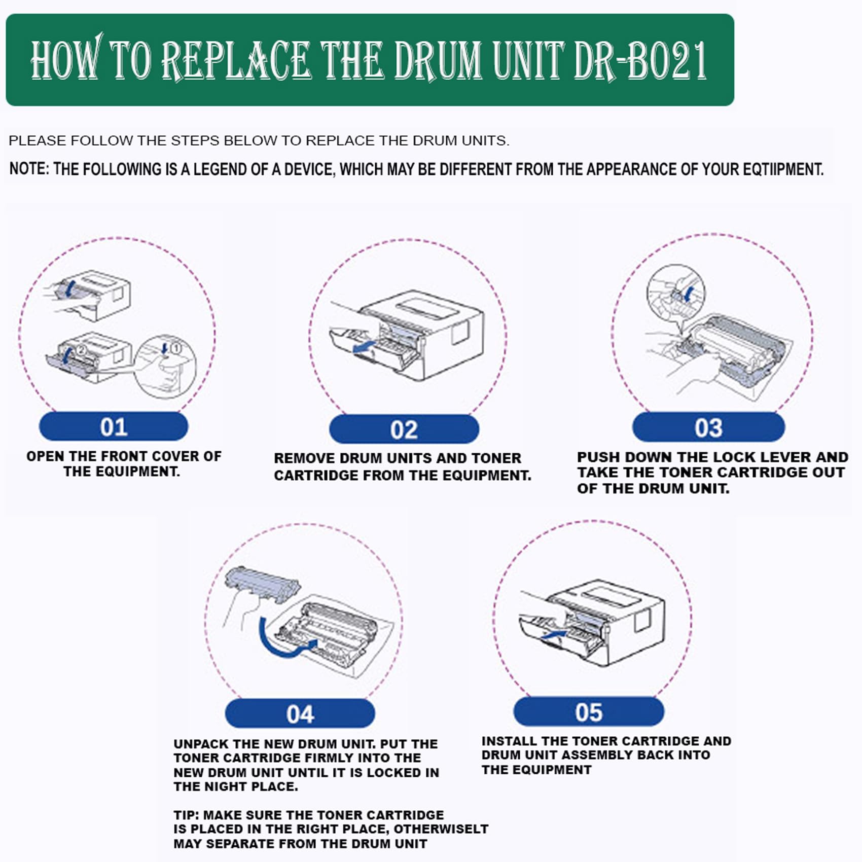 Hynear TN B021 Drum Unit for Brother HL-B2000D, HL-B2080DW, DCP-B7500D, DCP-B7535DW, MFC-B7715DW Printers 3