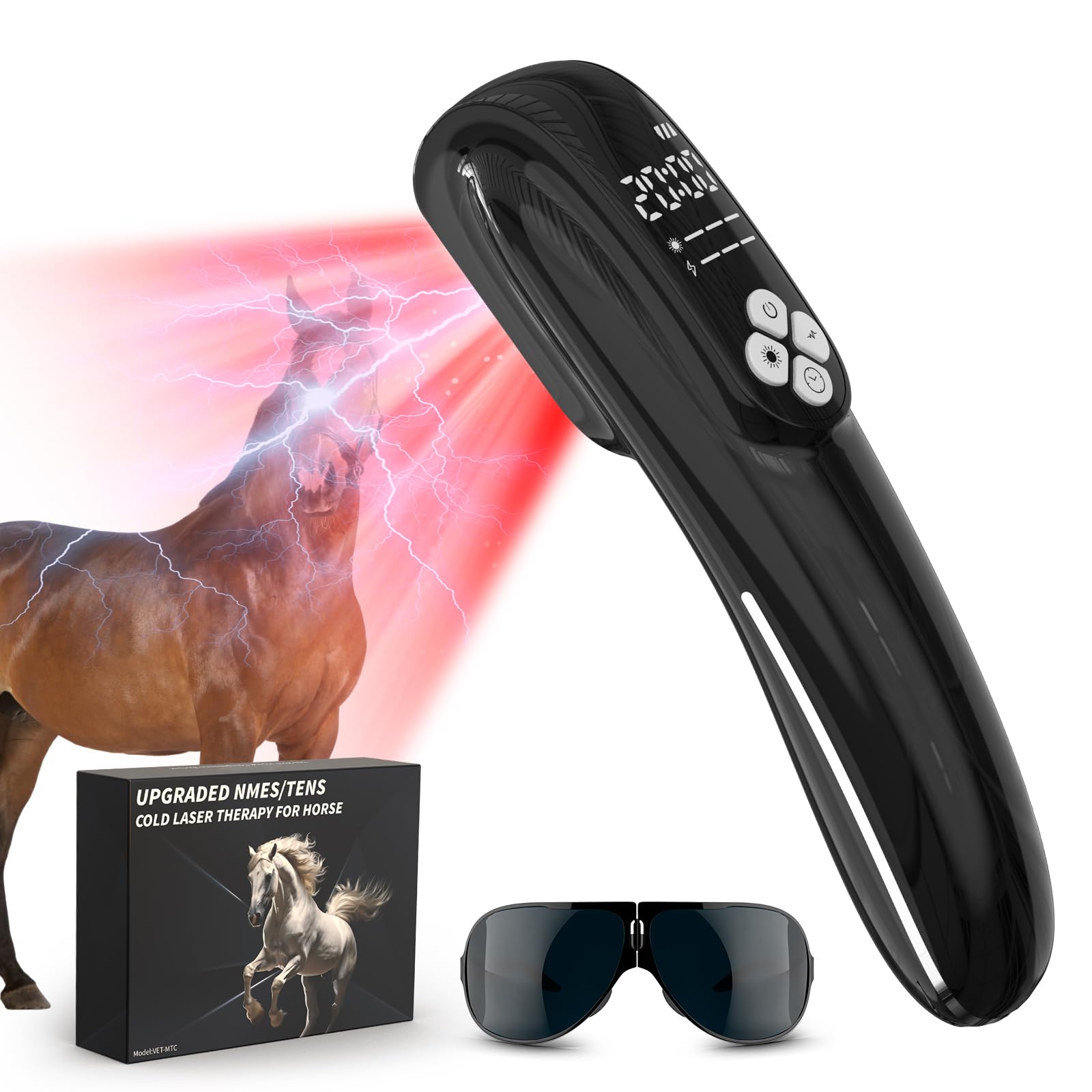 iKeener Dispositivo de terapia para mascotas/veterinarios, terapia con láser frío, alivia el dolor articular de animales, dispositivo de terapia de mano portátil con luz roja de 12 x 650 nm y 4 x 808