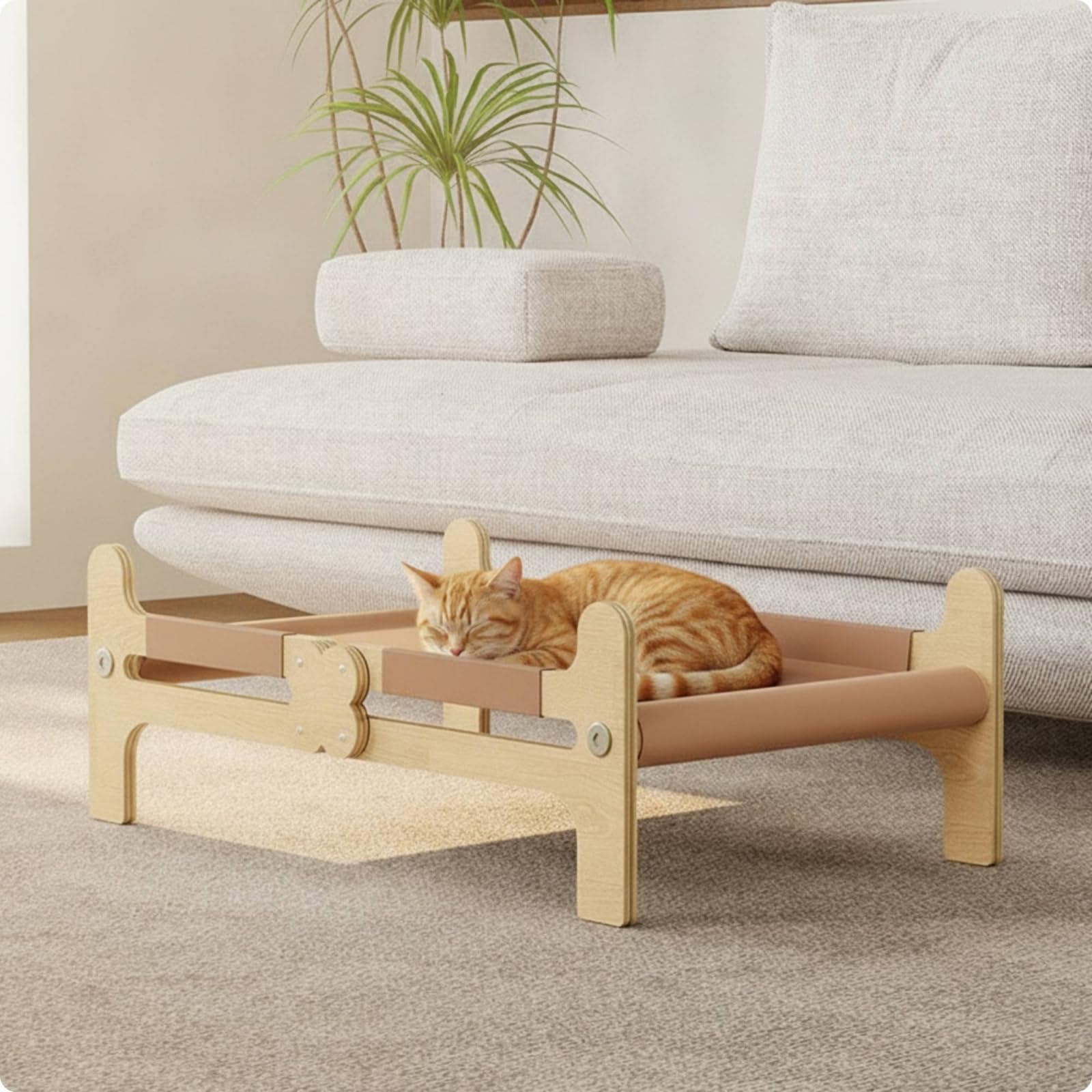 Jiuvaso Letto Rialzato per Gatti Letto Piattaforma Cuccia Amaca Riposo con Cornice in Legno Angoli Arrotondati Stabilità, Letto Per Animali Domestici In Legno Naturale