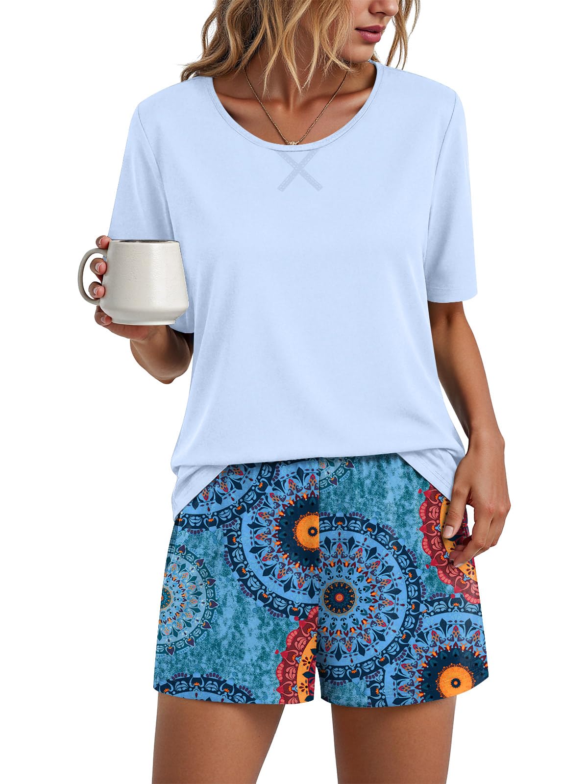 Findsweet Pajama Set for Women 2 Piece Lounge Set Soft Sleepwear Summer Casual Short Pjs Sets with Pockets M-3XL