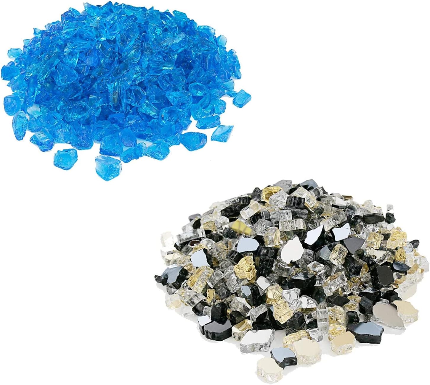 Grisun Fire Glass for Fire Pit, 1/2 Inch Mix 20 Pounds High Luster Reflective Tempered Glass Rocks for Natural or Propane Fireplace, Safe for Outdoors and Indoors Firepit Glass