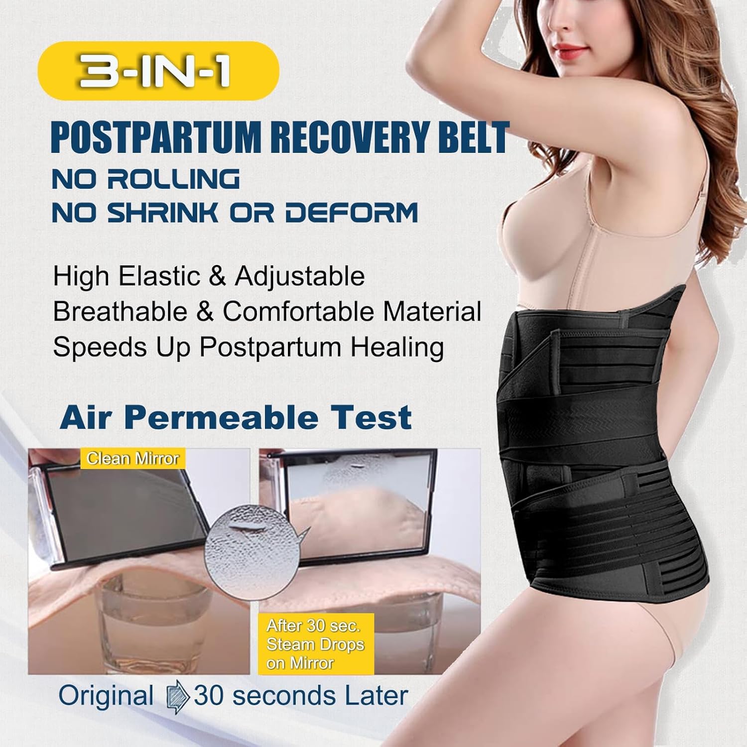 Chongerfei Cintura ventrale 3 in 1 post partum, cintura per pancia/vita/bacino di recupero (One Size, Black)