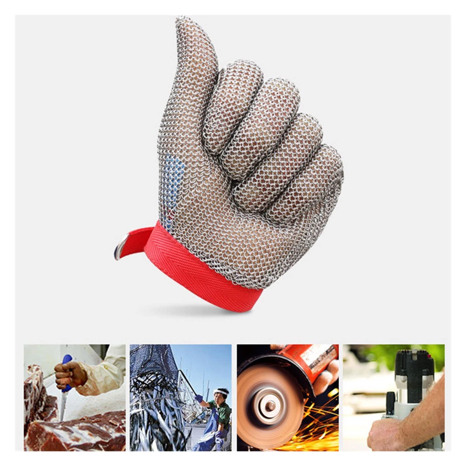 Rękawice robocze, Food Grade 304 Szczotkowana Siatka Ze Stali Nierdzewnej Siatka Odporna na Przecięcie Kolczuga Rękawiczki Do Cięcia Mięsa Butcher Glove(XL)