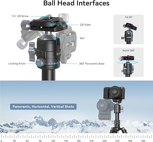 Vista 9 de SmallRig VT-20 Mini Trípode de Aluminio, Trípode de Escritorio de 20" con Cabeza de Bola de 360°, Trípodes de Escritorio Compactos para Cámara DSLR