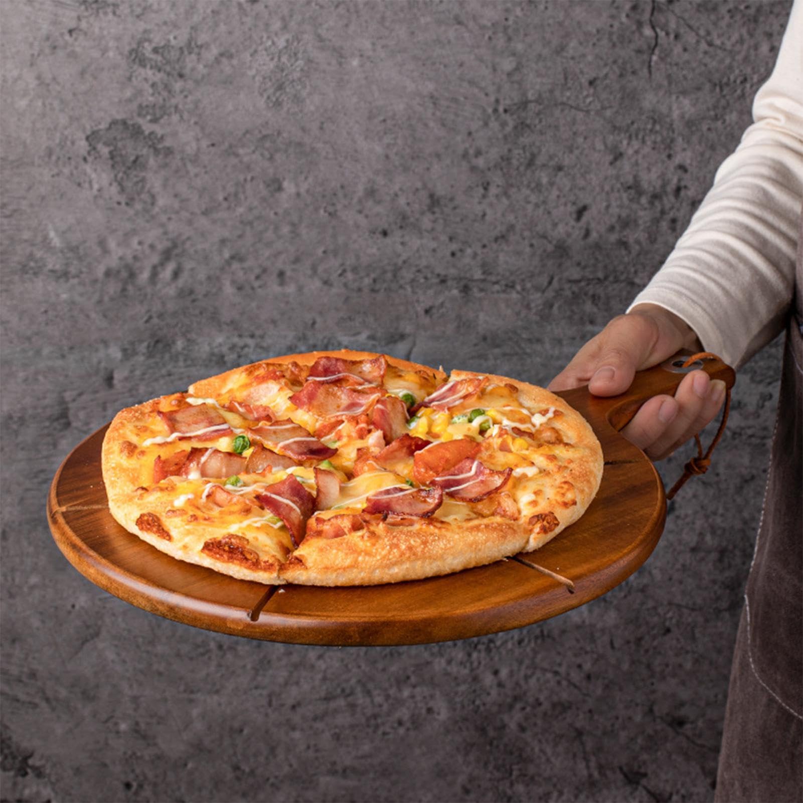 Drewniana łopata do pizzy z uchwytem, wszechstronna deska do serwowania pizzy, wędlin, mięsa, sera, chleba i owoców, idealne narzędzie do pieczenia w kuchni i akcesoria do piekarnika