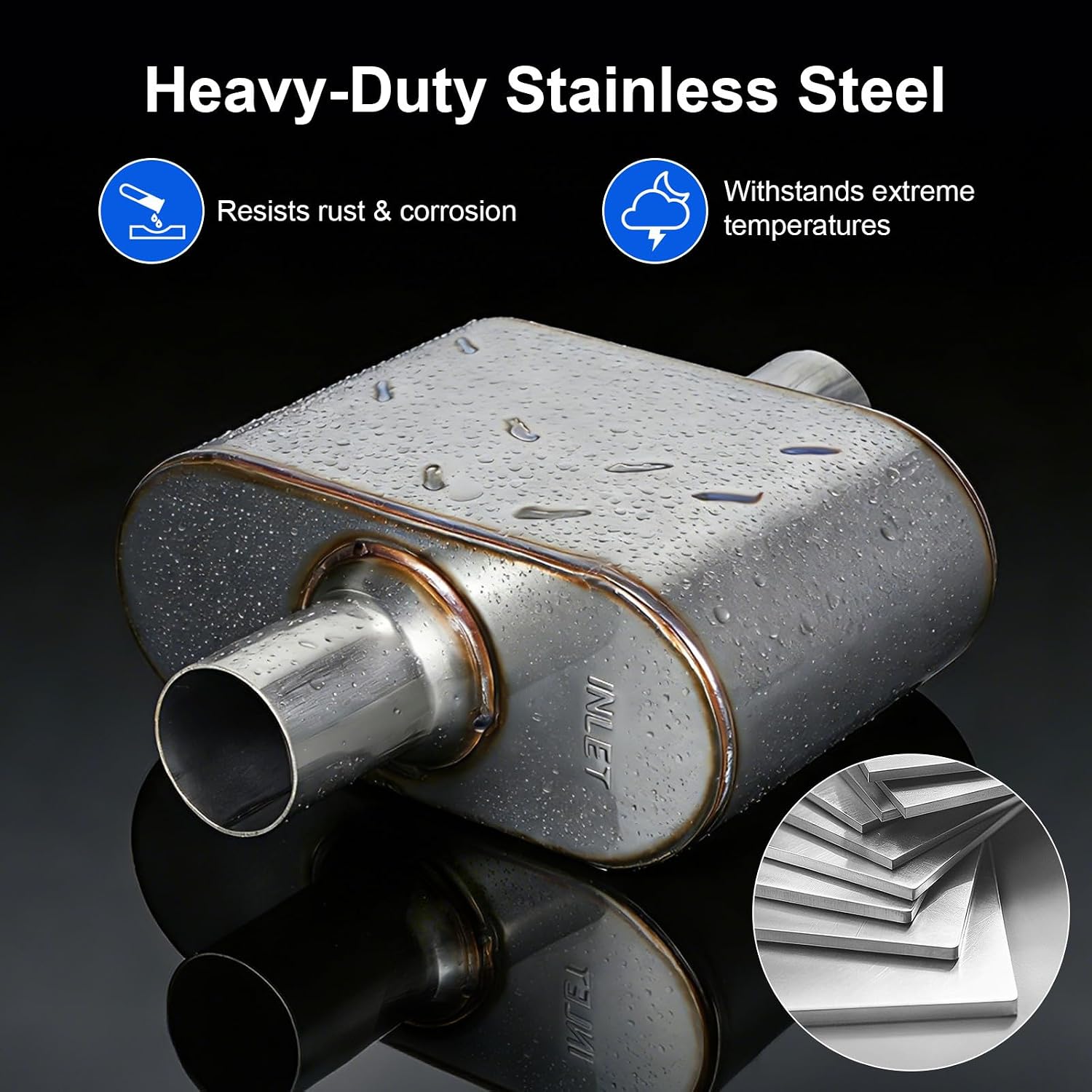 3" Universal Exhaust Muffler, Premium Stainless Steel Performance Muffler with Single Chamber, 3inch Inlet/Outlet Center In Center Out, 13" Total Length for Cars & Trucks, Deep Aggressive Sound