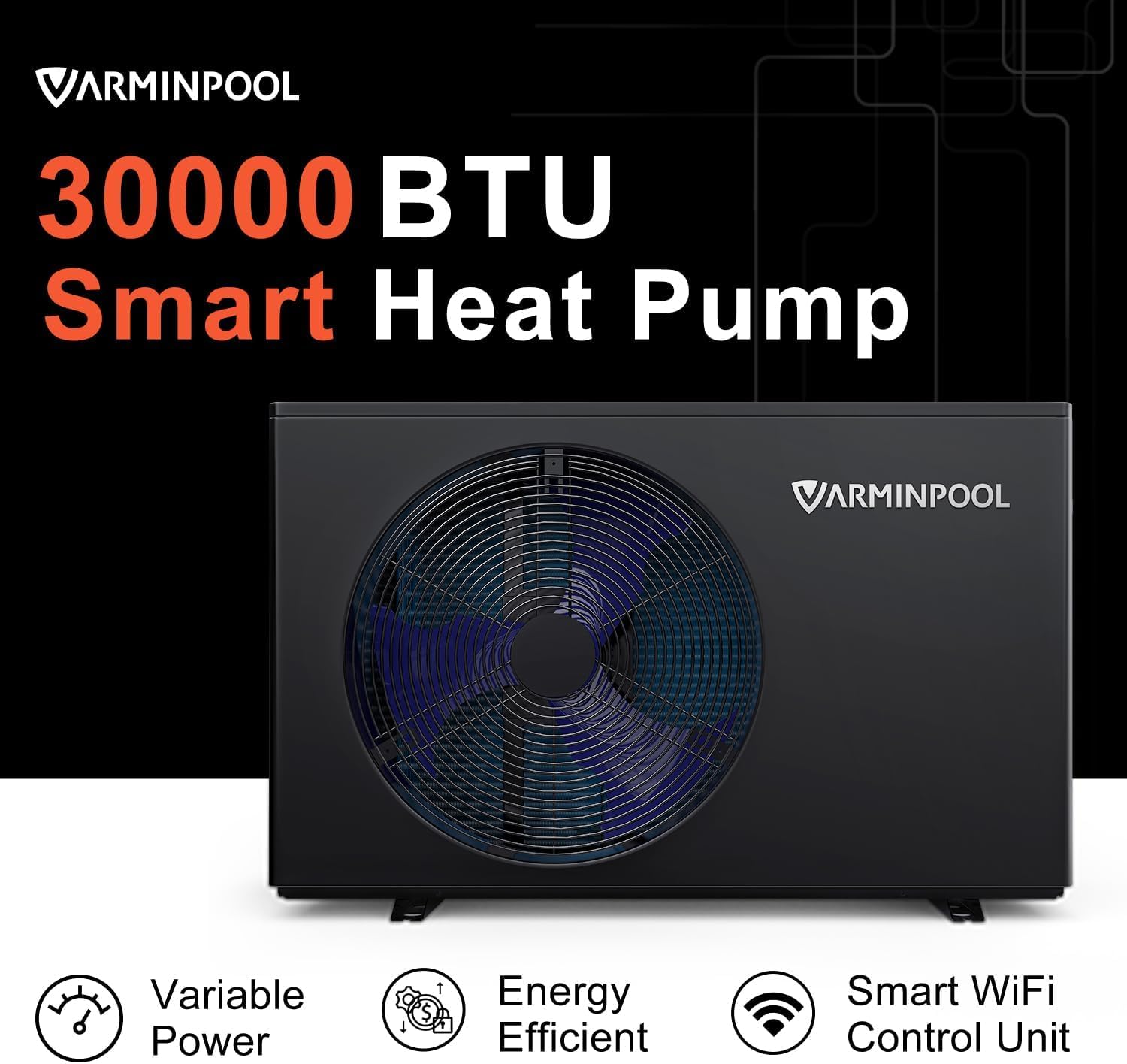 VARMINPOOL Electric Pool Heater, 30,000 BTU Pool Heat Pump for Above Ground Pools Up to 8000 Gallons, WiFi Control, Titanium Heat Exchanger, 120V, Smart Inverter