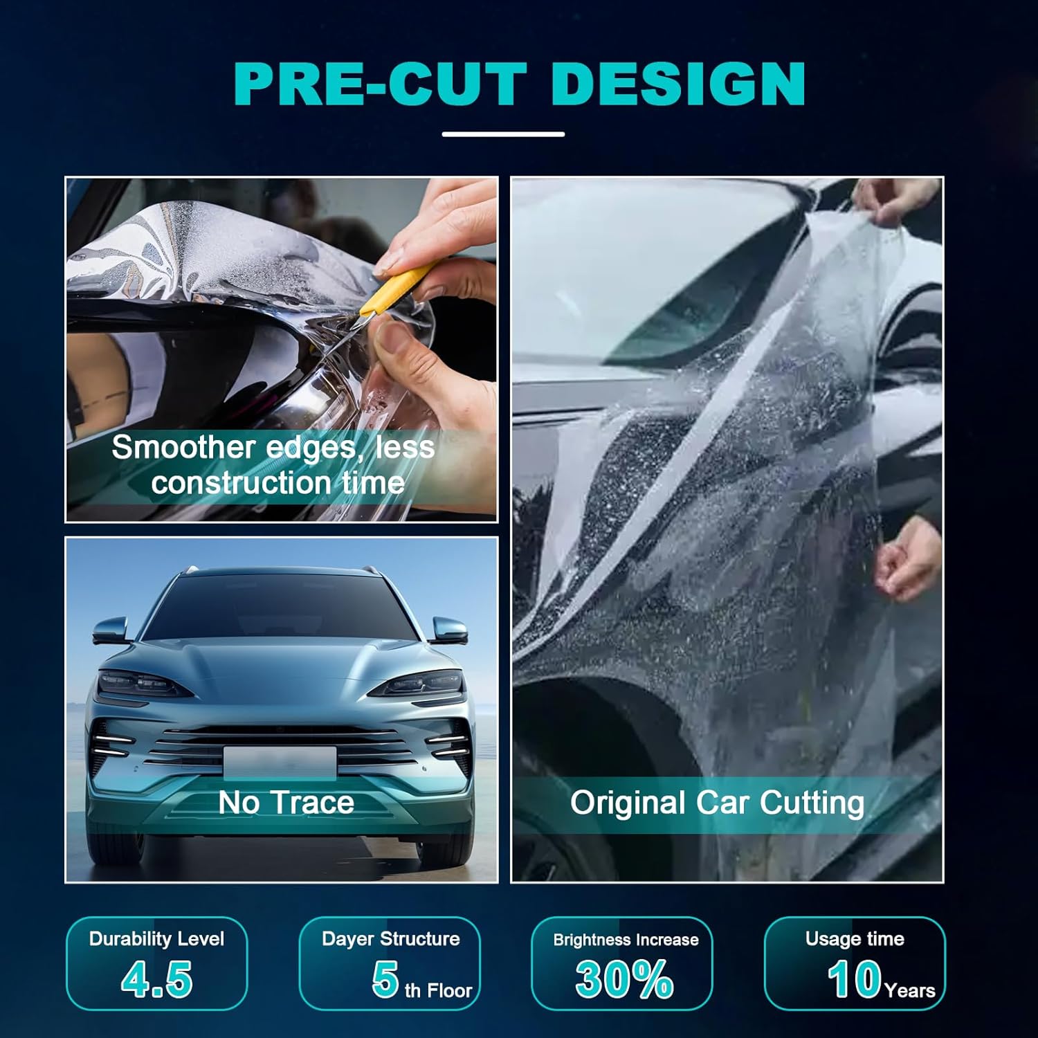 for BYD Sealion 6 DMi 8.5mil TPU PPF Clear Car Pre-Cut Paint Protective Film HD Scratch Exterior Accessories (Hood+Fender 3Pcs)