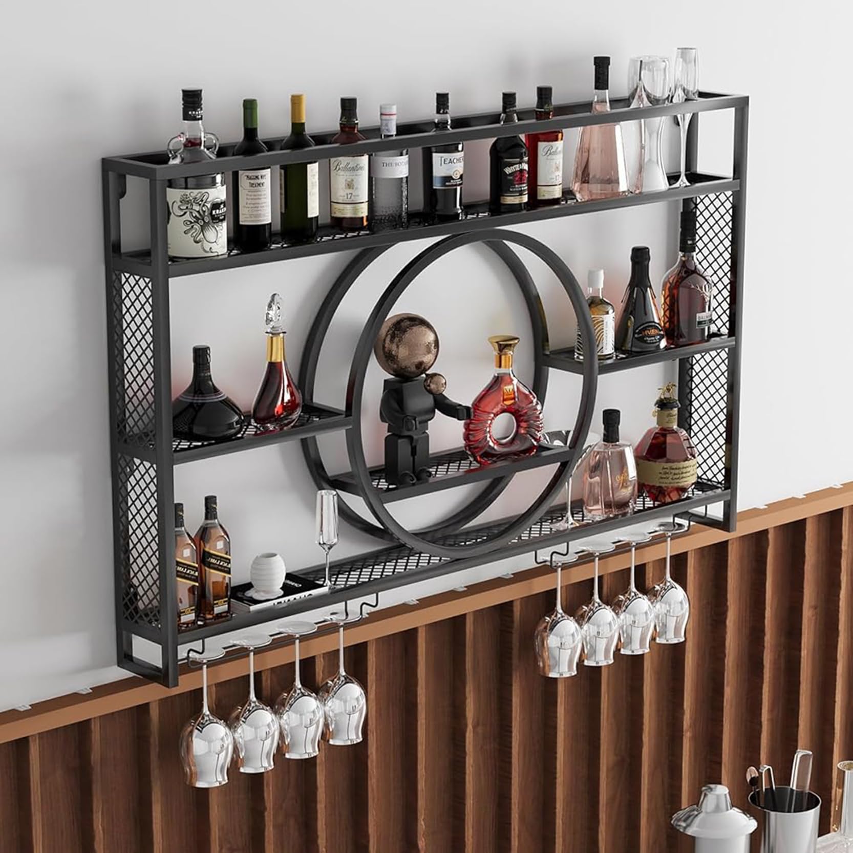 Présentoir à vin mural en métal suspendu, étagère de bar haut de gamme