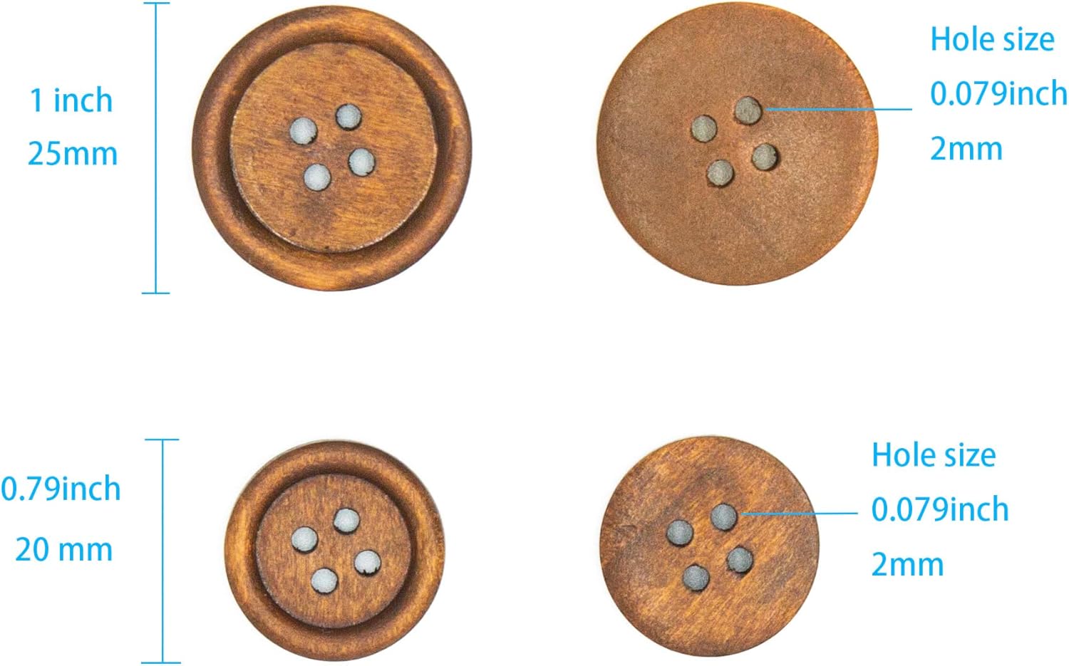 80 Pcs Wooden Buttons,4 Holes Round Assorted Brown Wood Buttons,2 Sizes 20/25mm Large Natural Wooden Buttons for Crafts Sewing Clothing Sweater Coat DIY Decorations