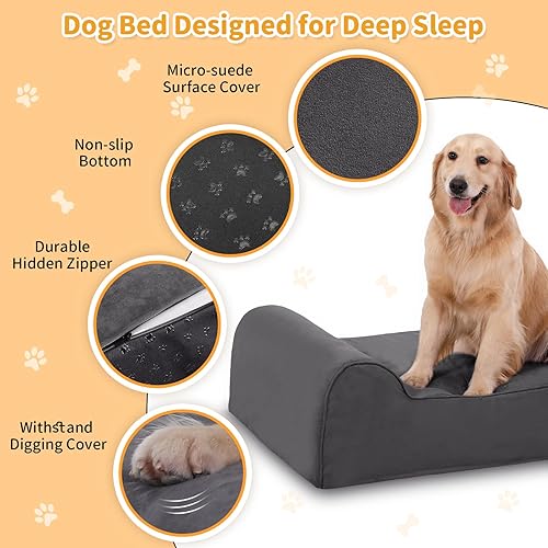 Miniatura 3 de Camas ortopédicas para perros grandes, camas para perros de espuma viscoelástica de 7 pulgadas con forro impermeable, funda de microgamuza a prueba
