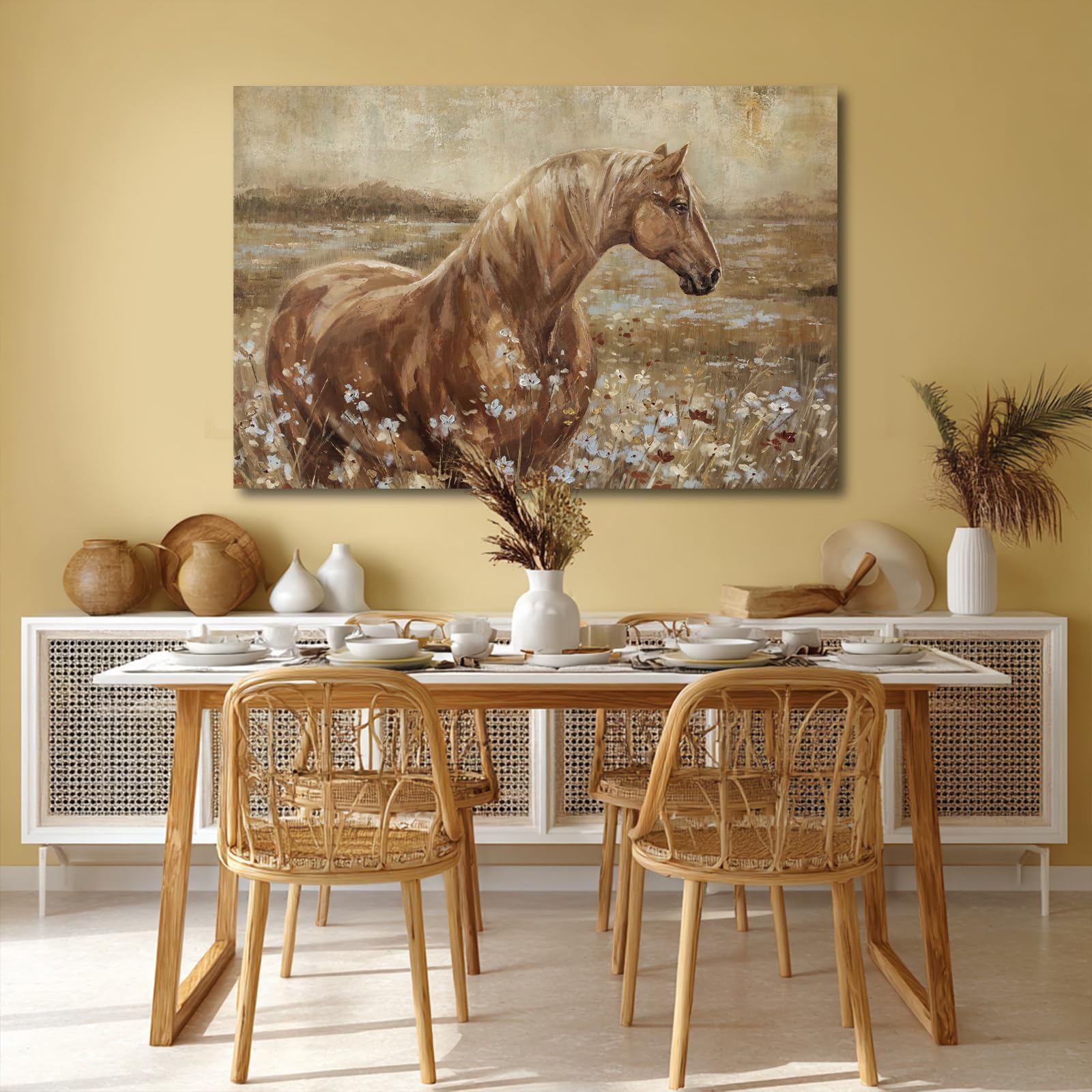 ZENPEE Horse Canvas Wall Art for Living Room Large Brown Horse Painting Western Farmhouse Wall Decor Above Couch Rustic Animal Wall Art 32x48 Inch