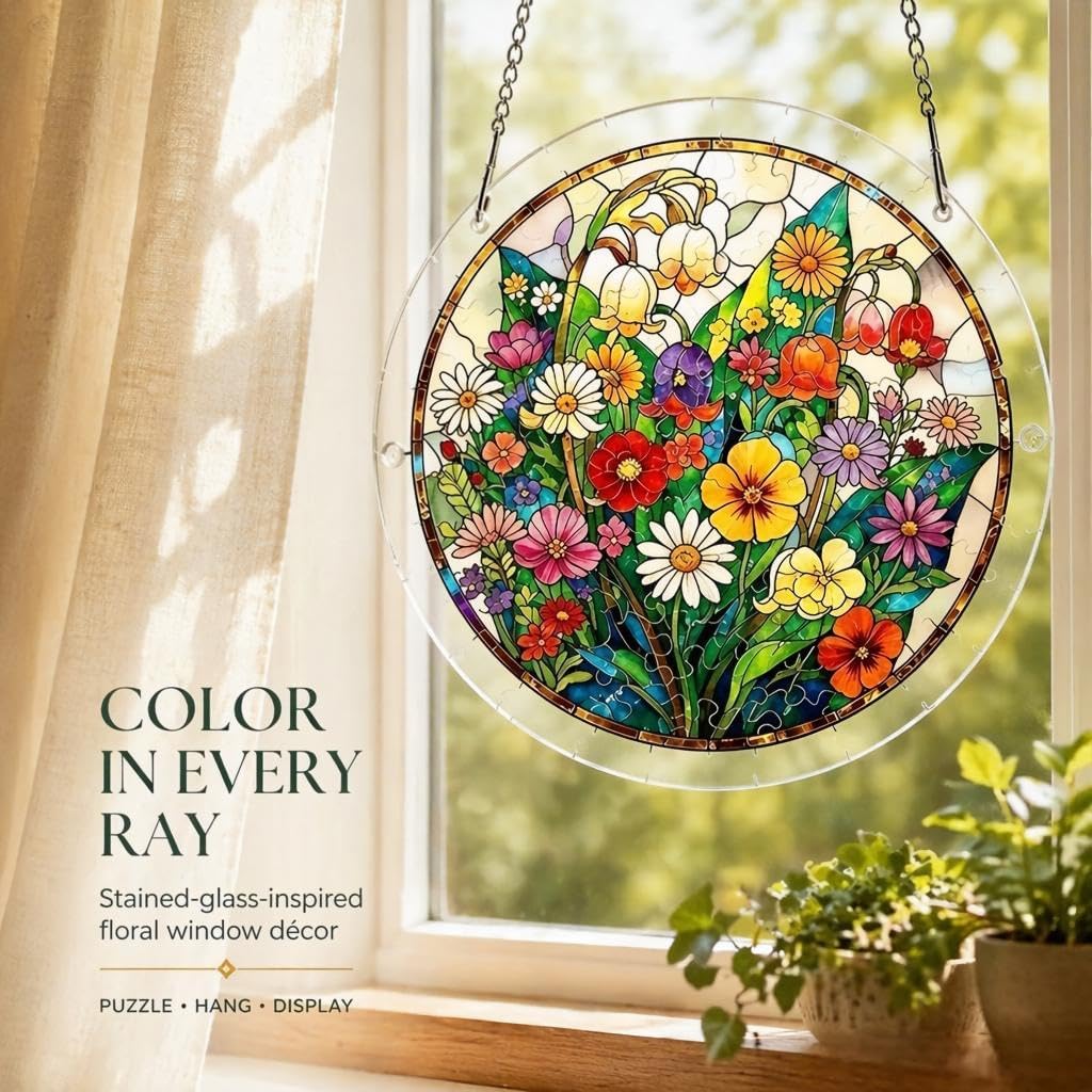 Acrylic Puzzle Suncatcher, Window 8in Christmas Puzzles