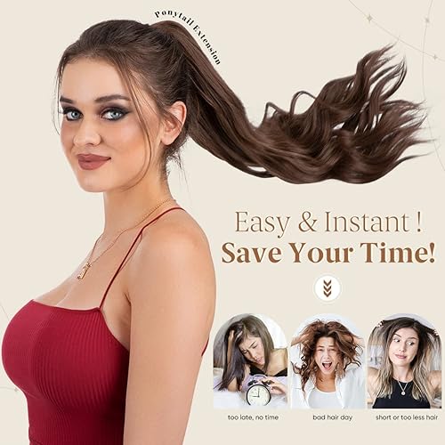 Miniatura 6 de Extensiones de cola de caballo con clip para mujer, extensiones de cabello ondulado con clip de garra de 22 pulgadas, extensiones de cabello fácil