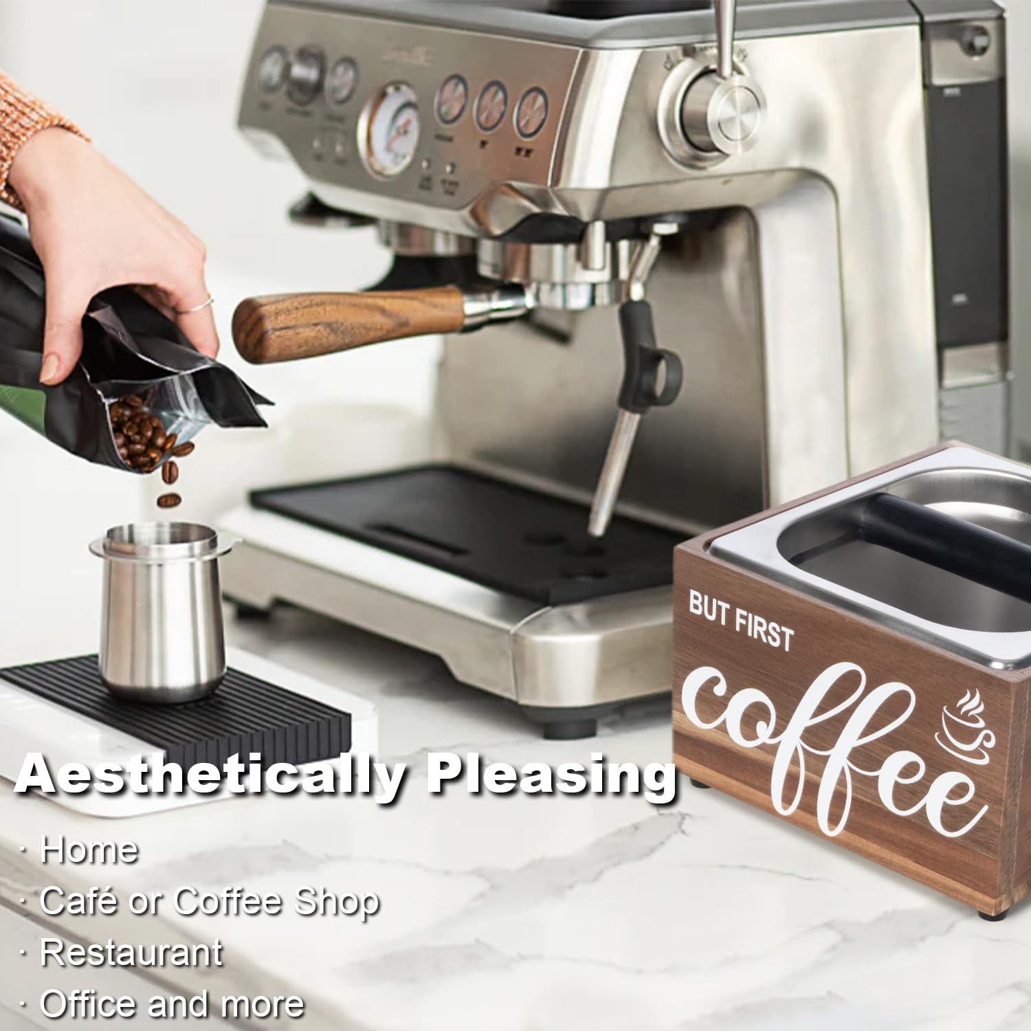 Knock Box para café expreso, caja de espresso de diseño silencioso, accesorios para máquina de espresso, estación de apisonamiento, base antideslizante, accesorios de barra de café, herramientas de