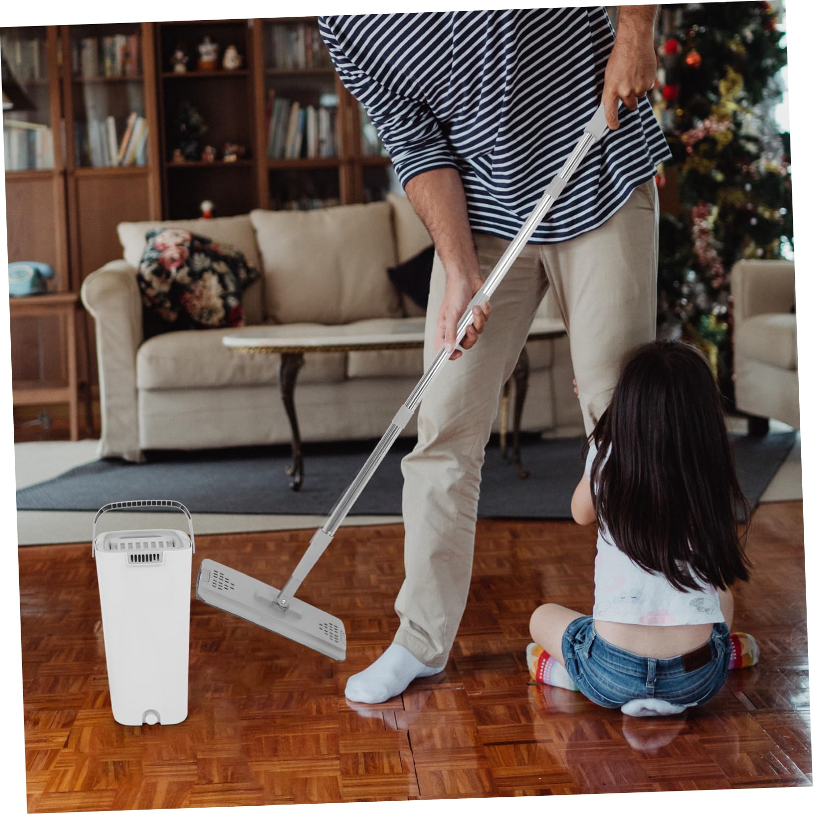 Fregona Super Absorbente con Cubo para Limpieza Dual de Pisos y Ventanas en Hogares y Oficinas, Sistema de Fregona Plana con Microfibra y Acero Inoxidable