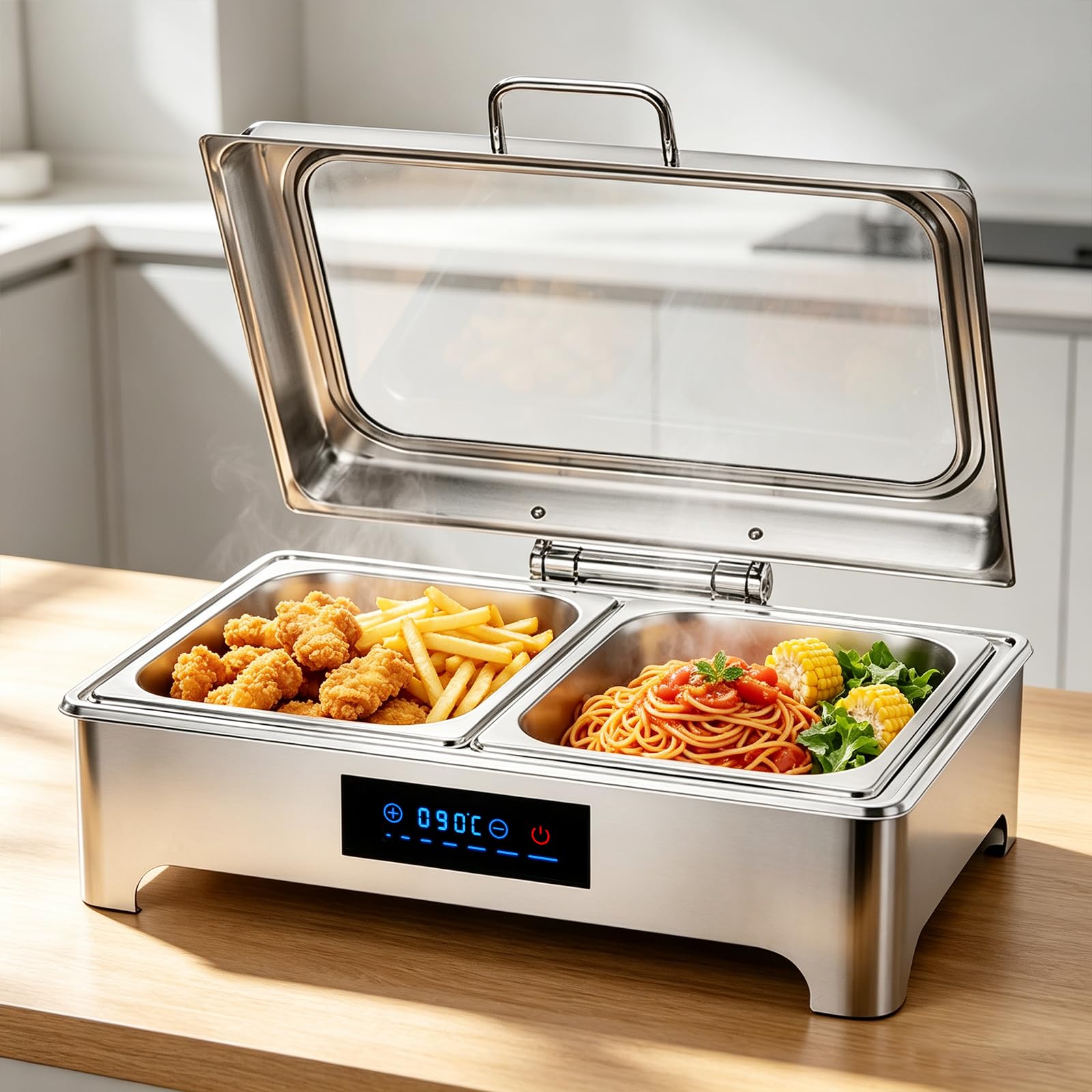 Scaldavivande Buffet Elettrico Professionale 9L, 30-90℃, 400W220V, 1/2 | Chafing Dish Buffet Elettrico, Scaldavivande Elettrico Acciaio Inox per Famiglia, Ristoranti, Buffet, Hotel, Feste