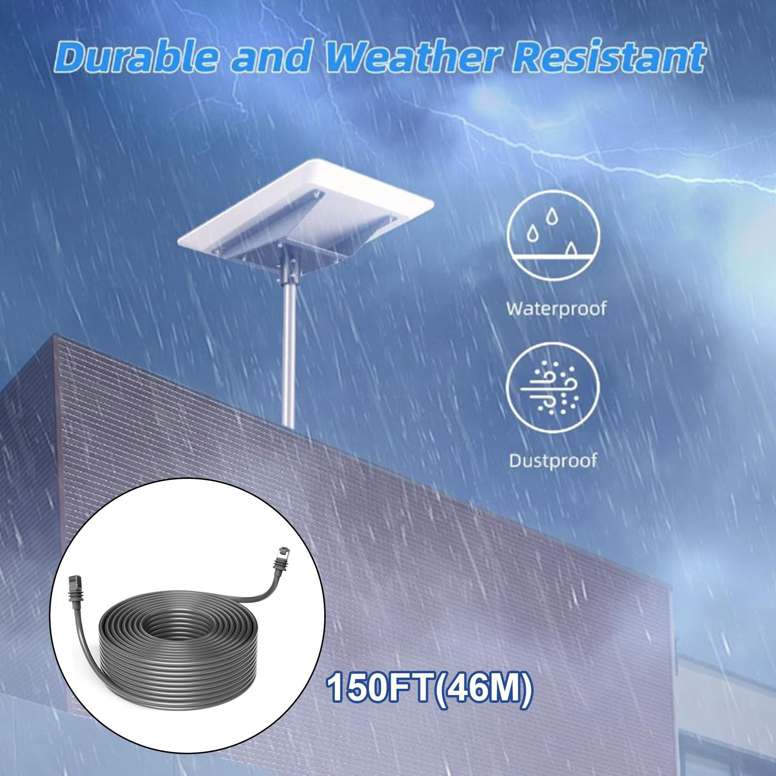 Cable de Transmisión de Datos Suave para Protección de Señal Mejorada, Velocidad de 1200 Mbps para Gen3, Elegante Extensión de Cable Satelital Impermeable Gris, Instalación en Exteriores (#5)