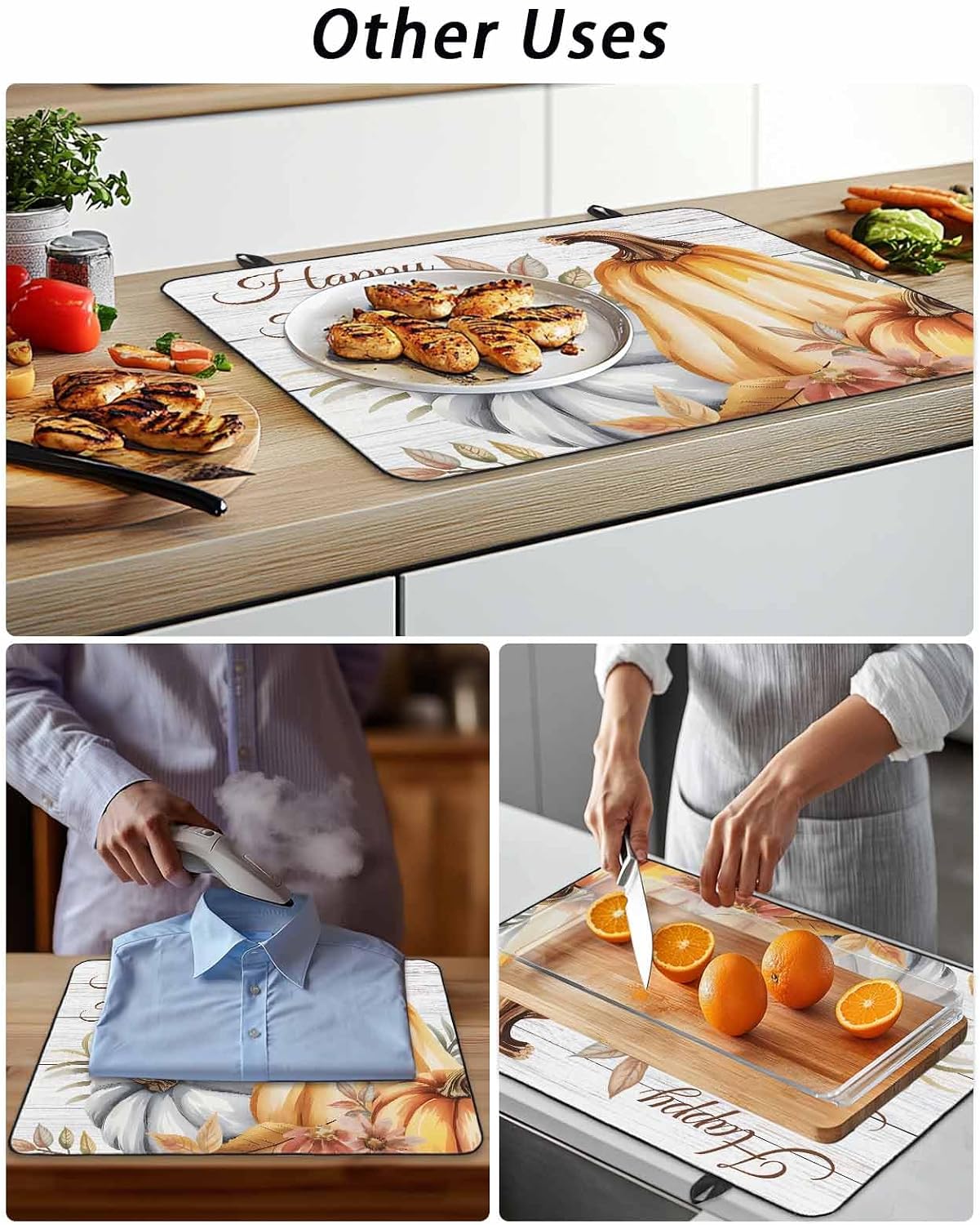 Stove Top Cover for Electric Stove Happy Fall Pumpkins Maple Leaves Wood Grain 31" x 24" Heat Resistance Electric Stove Cover Glass Stove Top Protector Washer/Counter Protector