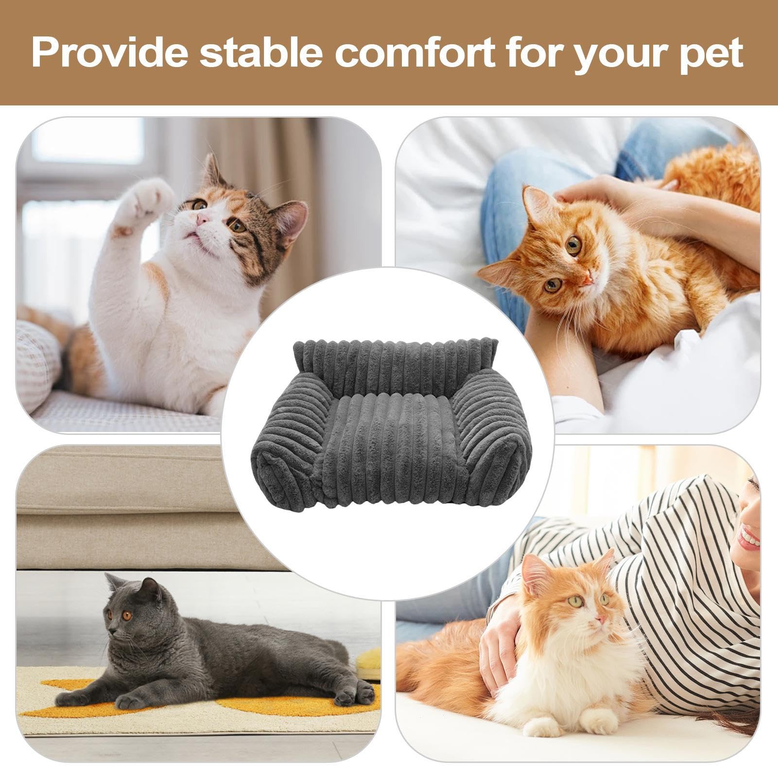 Generico Cat Sofa Beds, Plush Pet Couch, 19.69x15.75x7.87 Inches Portable Comfortable Gray, Chew Proof Sofa Bed, Daily Use, Dogs, and Cats, Patio, Bedroom, Travel, Car, Living Room, Apartment