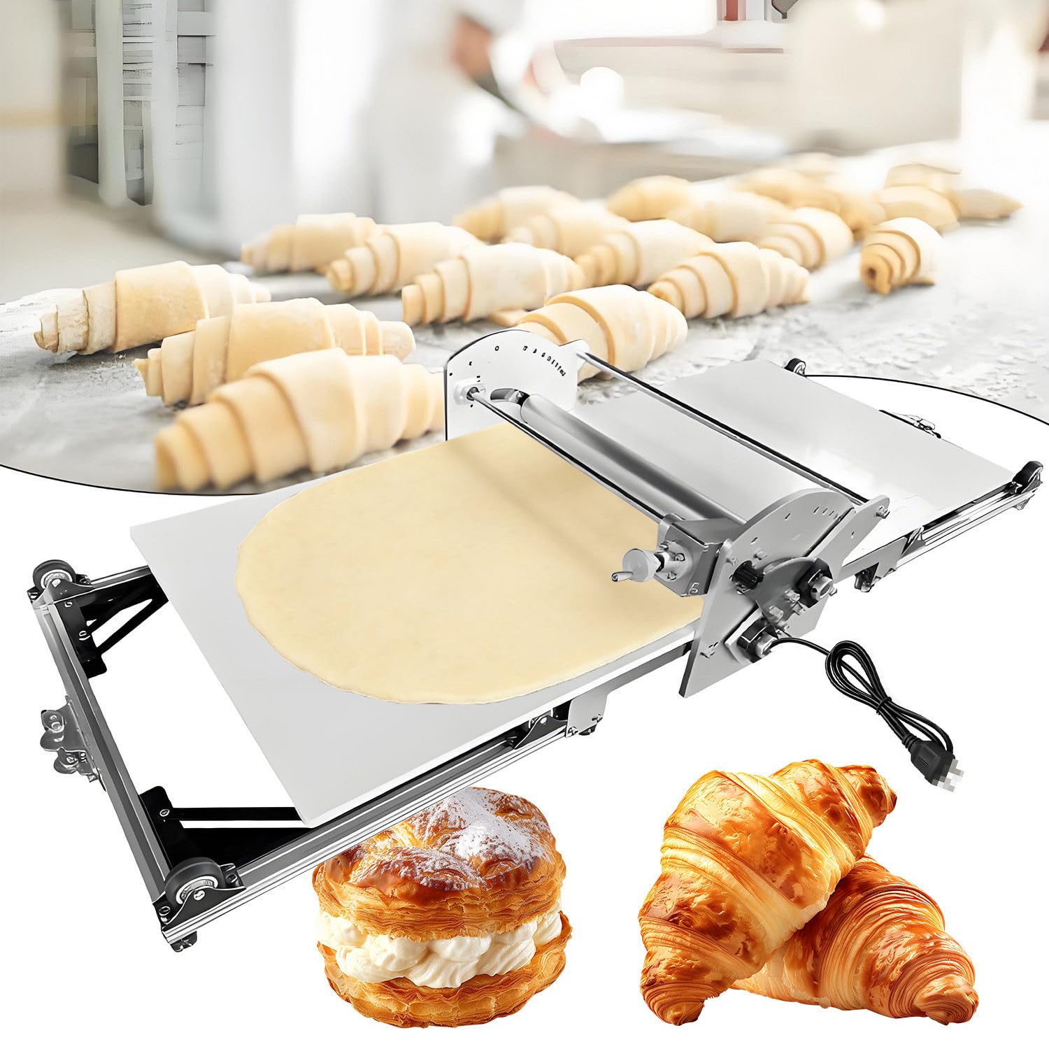 NGDFGR Electric Dough Roller Machine, 40 Inch Stainless Steel Sheeter With Adjustable Thickness 0.07-1.18 Inches For Croissant, Tart Crusts & Pastry Baking