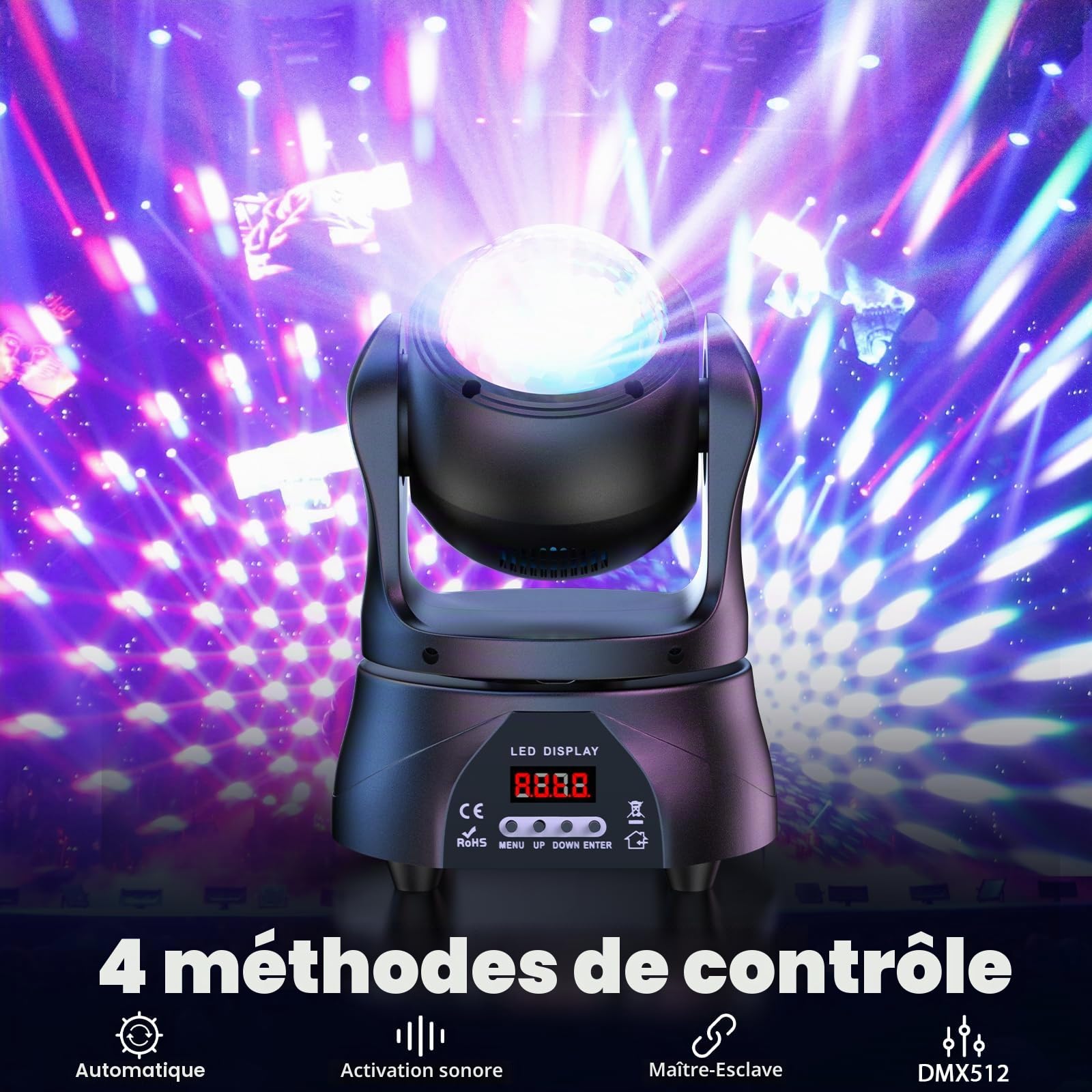 Jeux de Lumiere pour Soiree, U`King 30W Lumières disco Lyre LED Lumières principales mobiles de boule de disco à double face d-mx512 Éclairage de scène RGBW pour DJ Club Discothèque Bar Scène Soirée