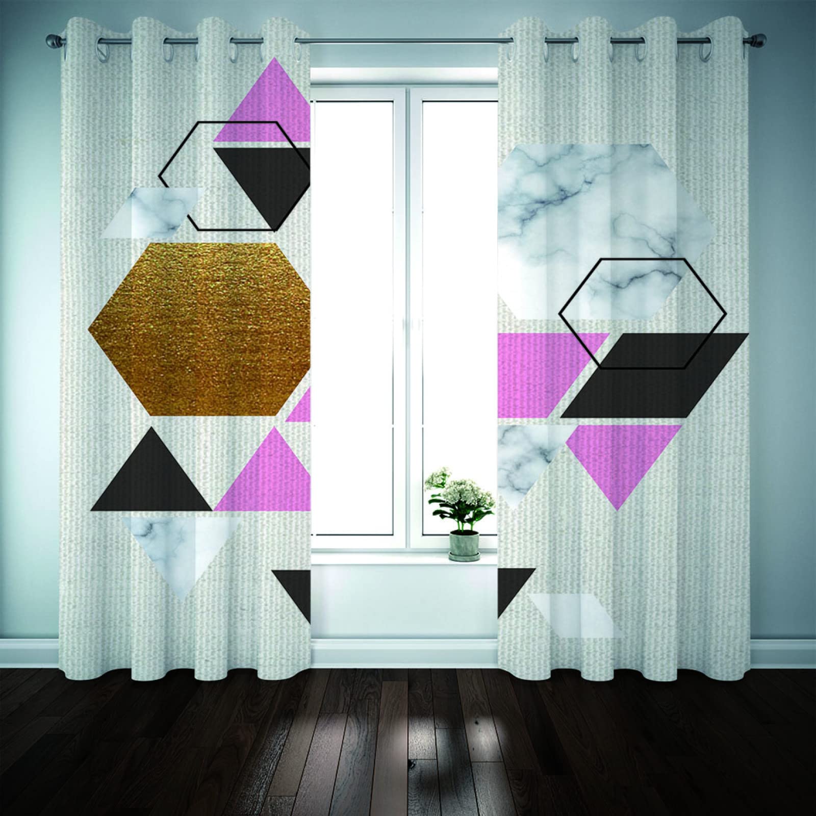 Cortinas Niño Niña Habitacion Opacas Con Ojales 2 Piezas 3D Estampado Geométrico Rosa Patrón 280 X 260 Cm（An X Al）Cortinas Termicas Aislantes Frio Y Calor Salón Dormitorio Ventana Decoración Hogar