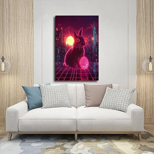 Miniatura 5 de Synthwave Easter Bunny Art  Neon Cyber Rabbit with Retro Easter Egg  Vaporwave 80s Sci-Fi Wall Print  Aesthetic Outrun Decor for Gamers & Retro