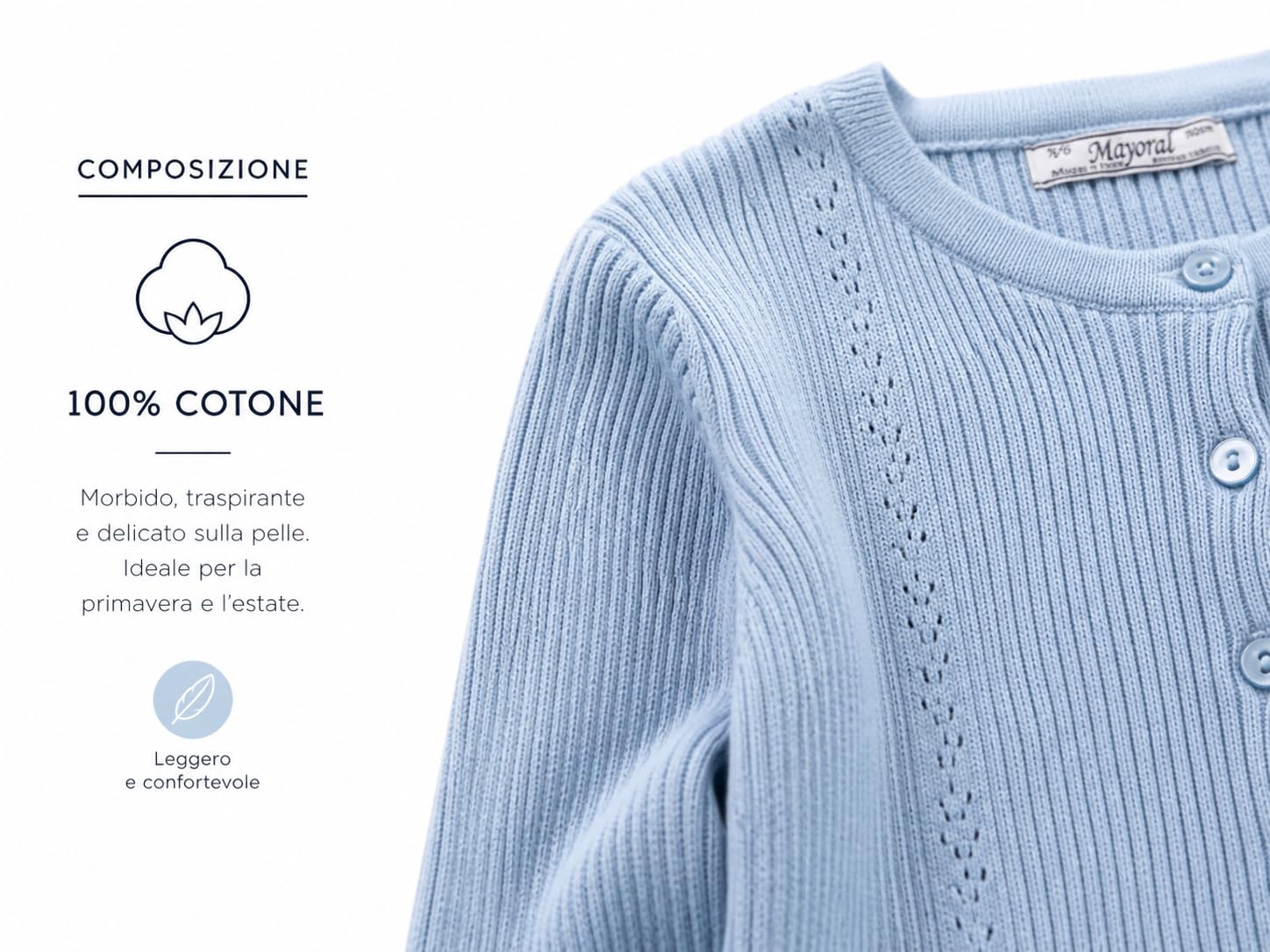 Mayoral Cardigan Bambina in Cotone con Bottoni, Fiocchi e Balza, Maglioncino per Bambina, 3-9 Anni