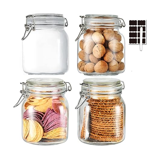 Set of 4 32oz Airtight Glass Storage Jars