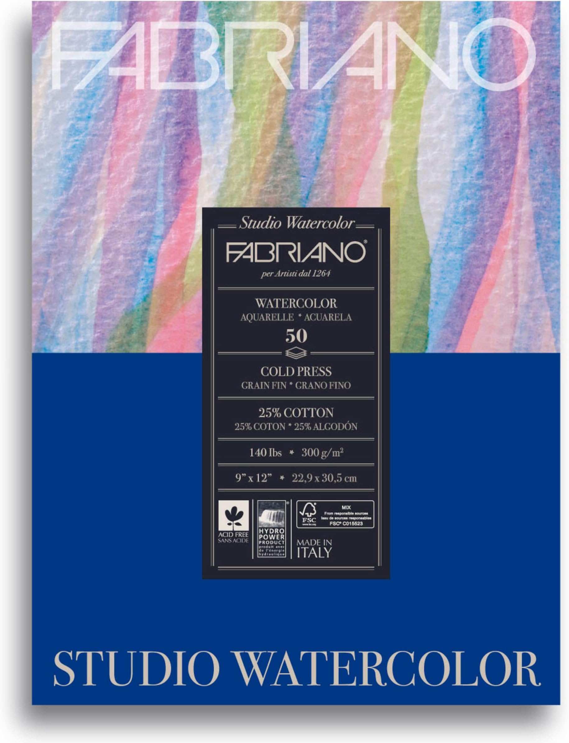Studio Watercolor Pad, Cold-Press, 9" x 12", 140 lb., 50 Sheets