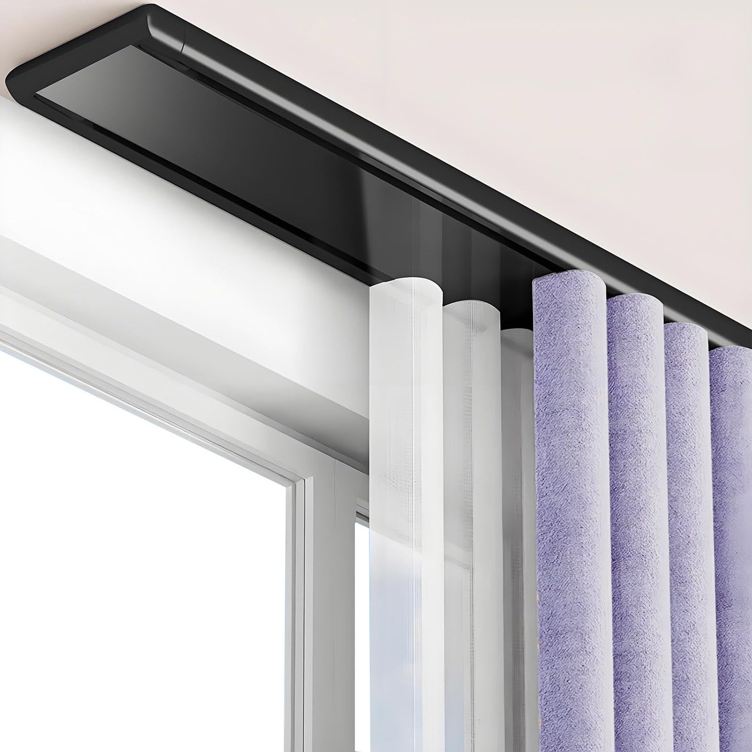 WQPMNYG Silent Double Curtain Rail Track 18ft Ceiling Mounted Sliding SystemRoom Divider for Bedroom Living Room & HospitalBlack 5.5m